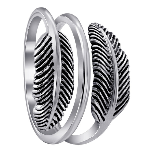 Feather Shaped Oxidised 925 Sterling Silver Ring - Gem Avenue