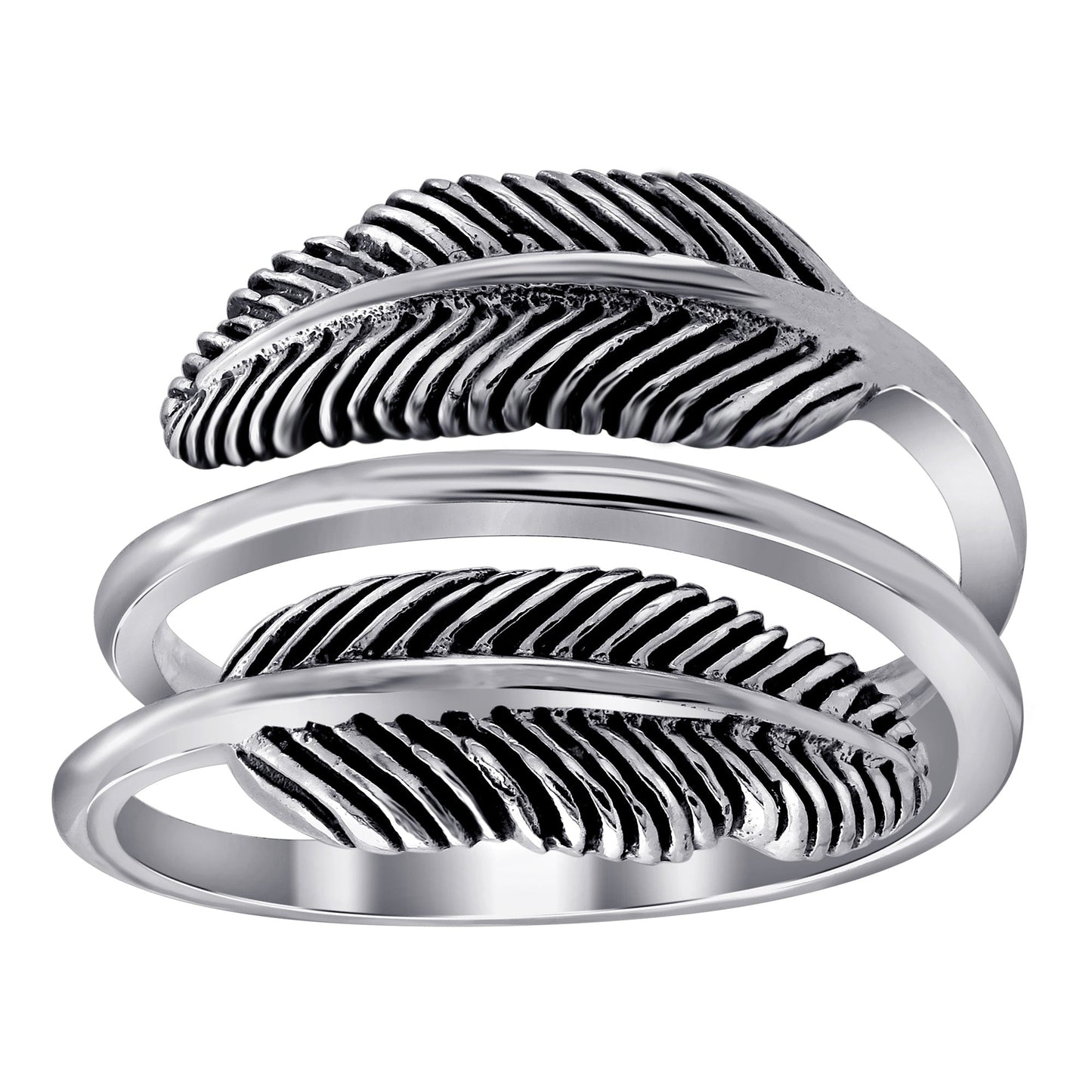 Feather Shaped Oxidised 925 Sterling Silver Ring - Gem Avenue
