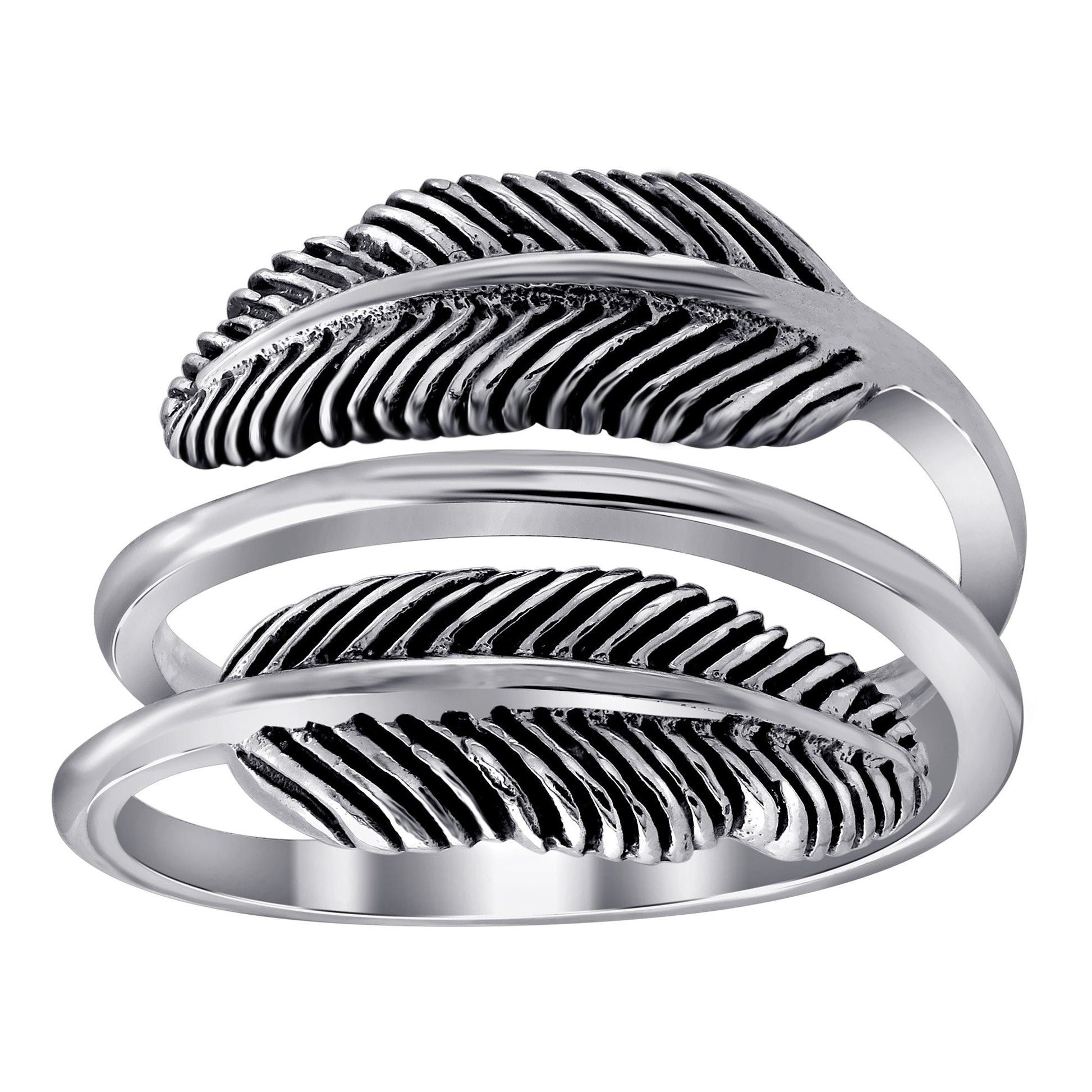 Feather Shaped Oxidised 925 Sterling Silver Ring - Gem Avenue