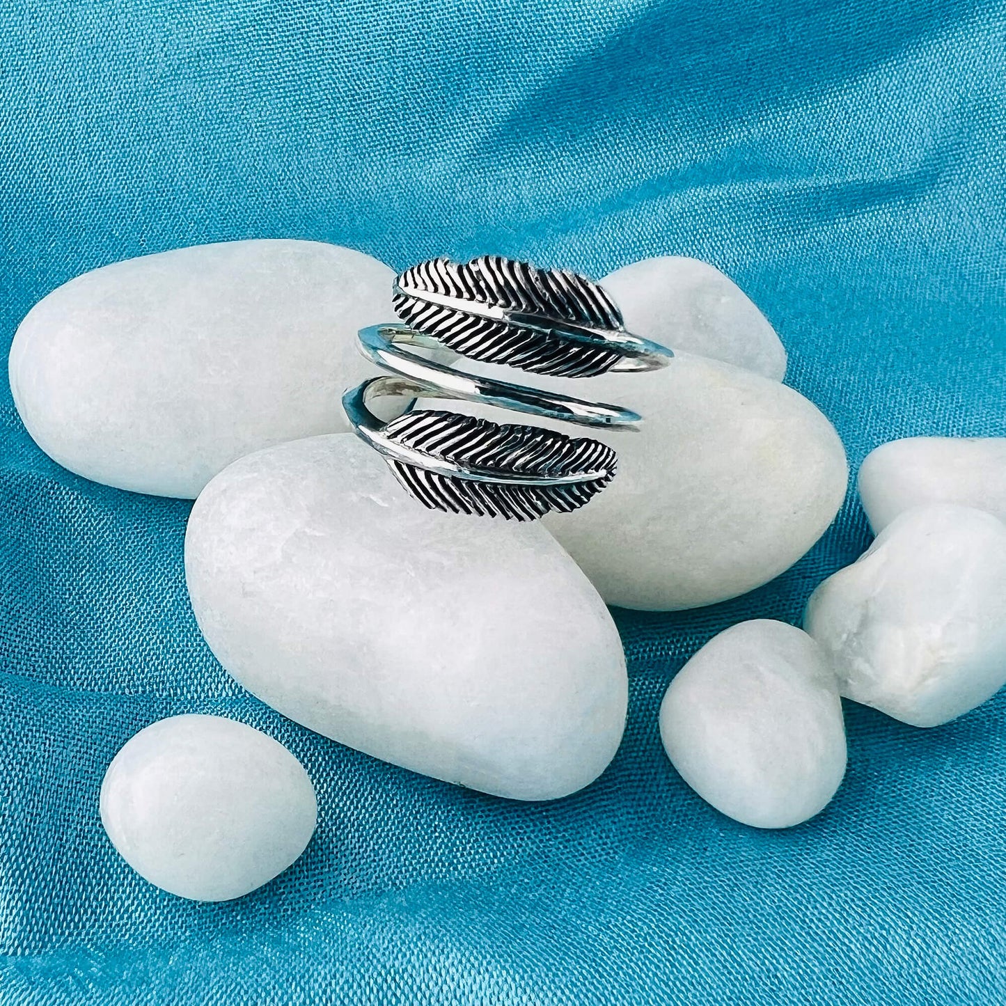 Feather Shaped Oxidised 925 Sterling Silver Ring - Gem Avenue