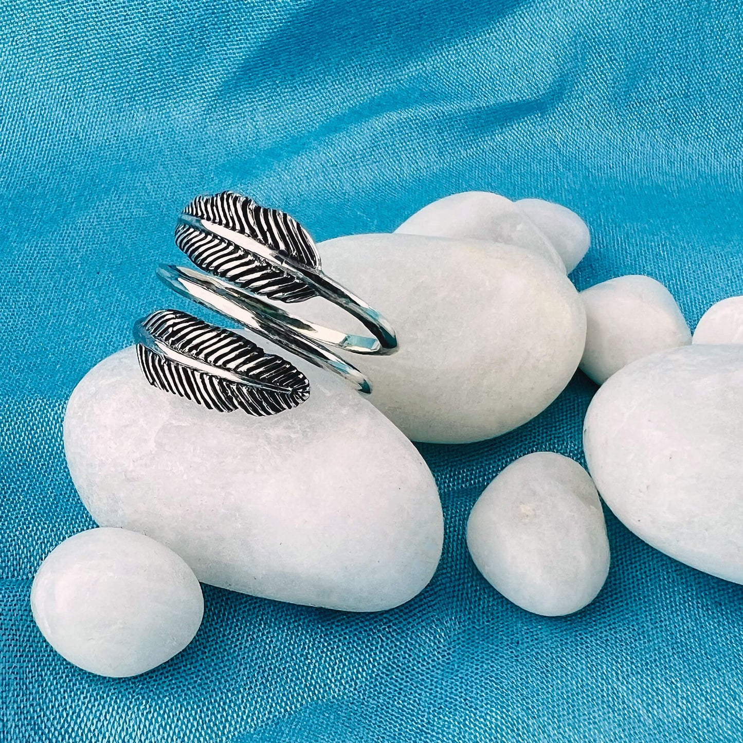 Feather Shaped Oxidised 925 Sterling Silver Ring - Gem Avenue