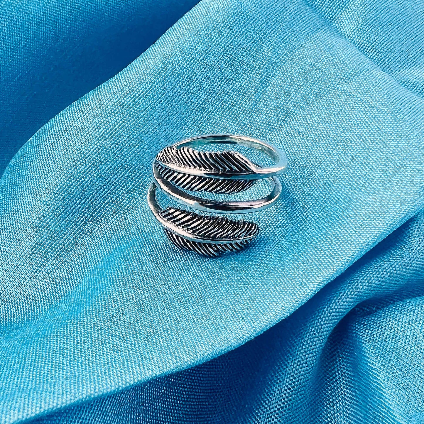 Feather Shaped Oxidised 925 Sterling Silver Ring - Gem Avenue