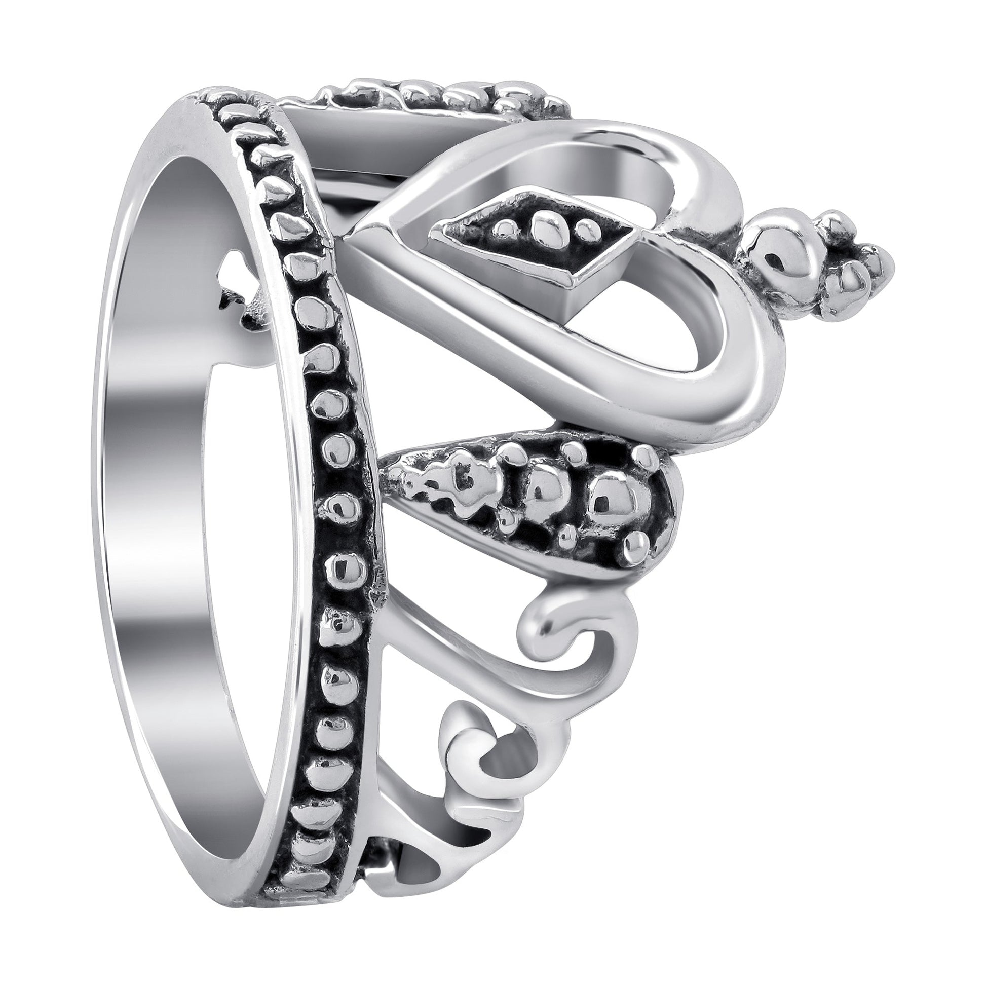 Queen Crown Design Oxidised 925 Sterling Silver Ring - Gem Avenue