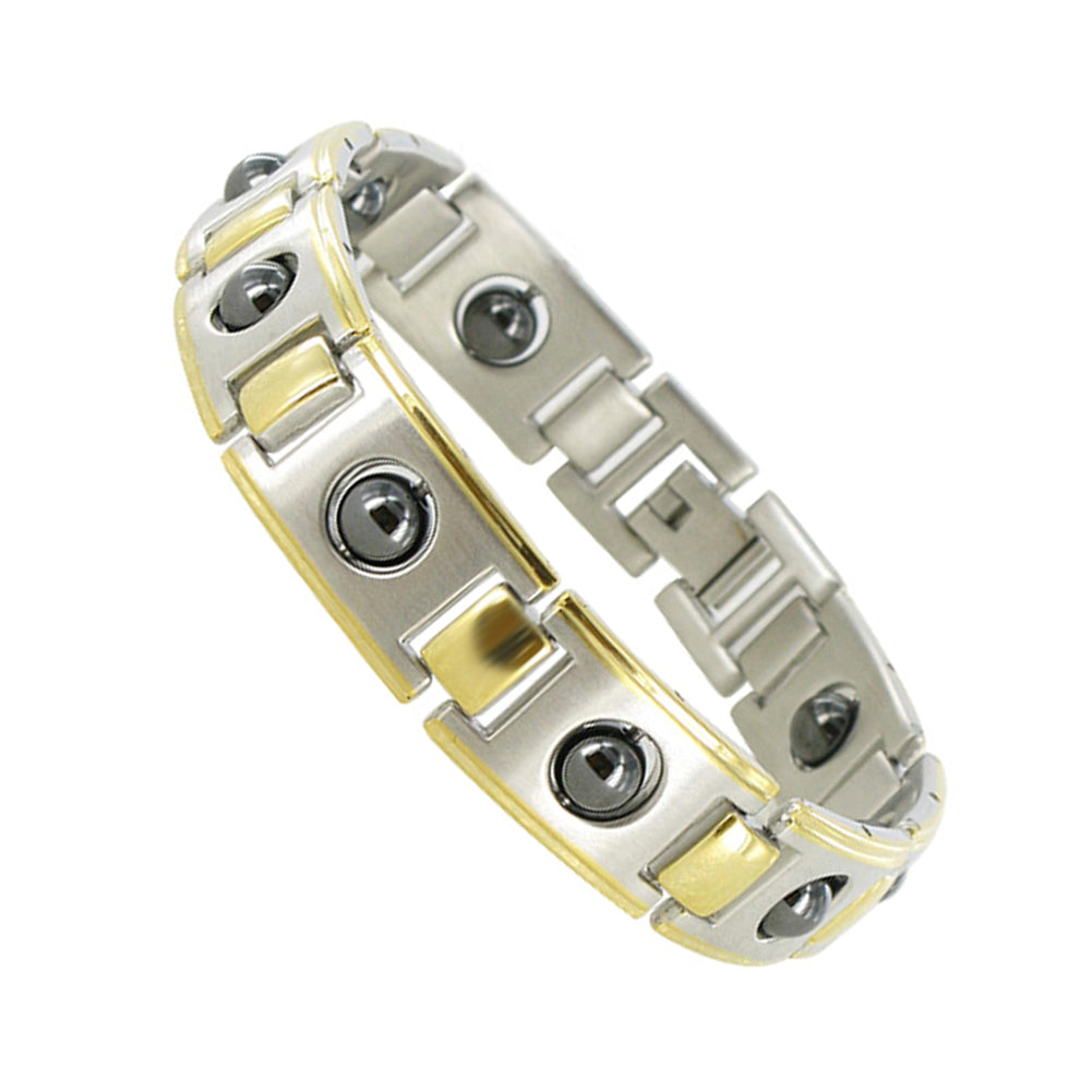 Two tone Magnetic Link Simulated Hematite Bracelet Length - Gem Avenue