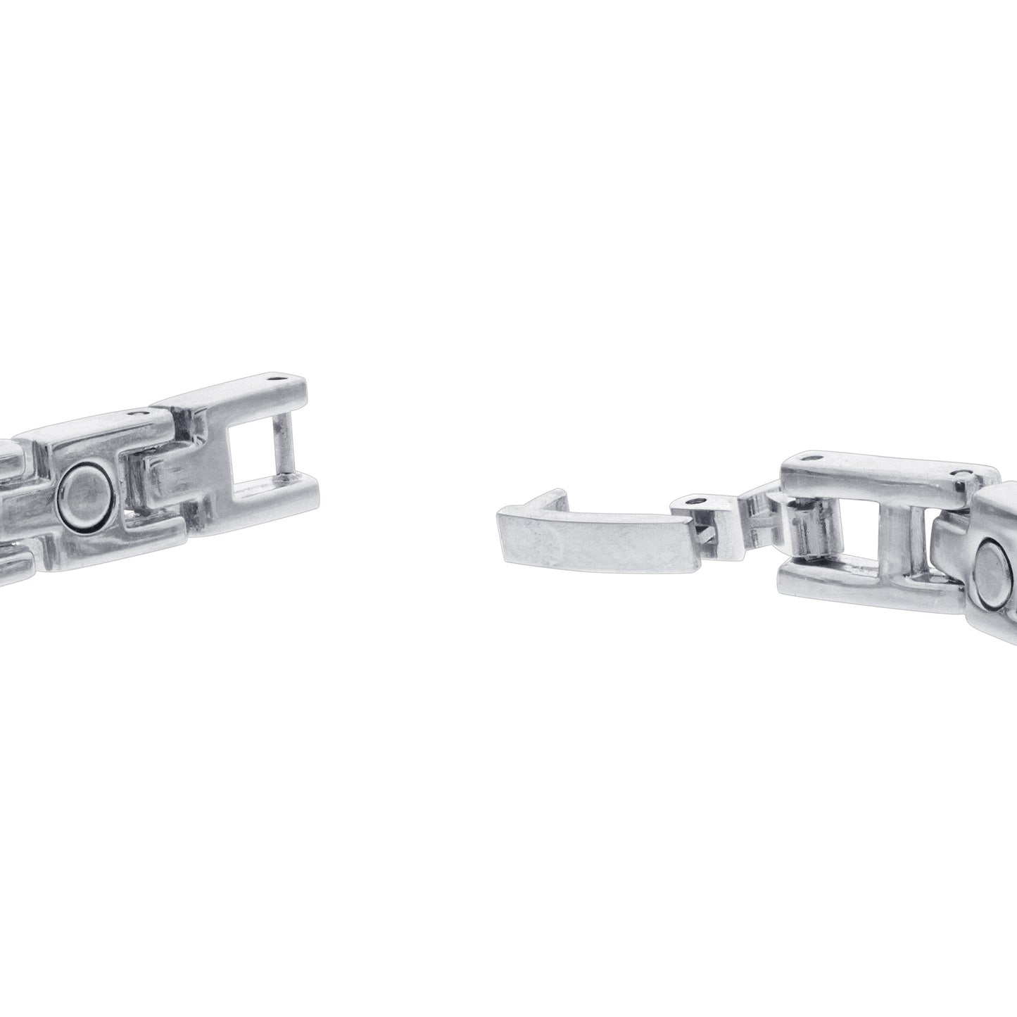 6mm Wide Silver Tone Link Magnetic Bracelet with Fold over Clasps - Gem Avenue