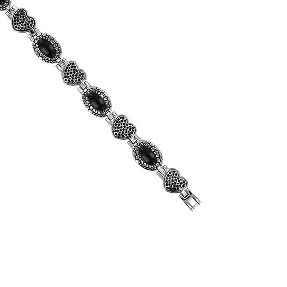 Black Oval and Heart 14mm Magnetic Link Bracelet 7 inch Long - Gem Avenue