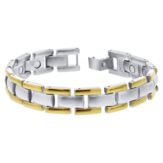 Magnetic Therapy Stainless Steel Two Tone 8 inch Link Bracelet - Gem Avenue