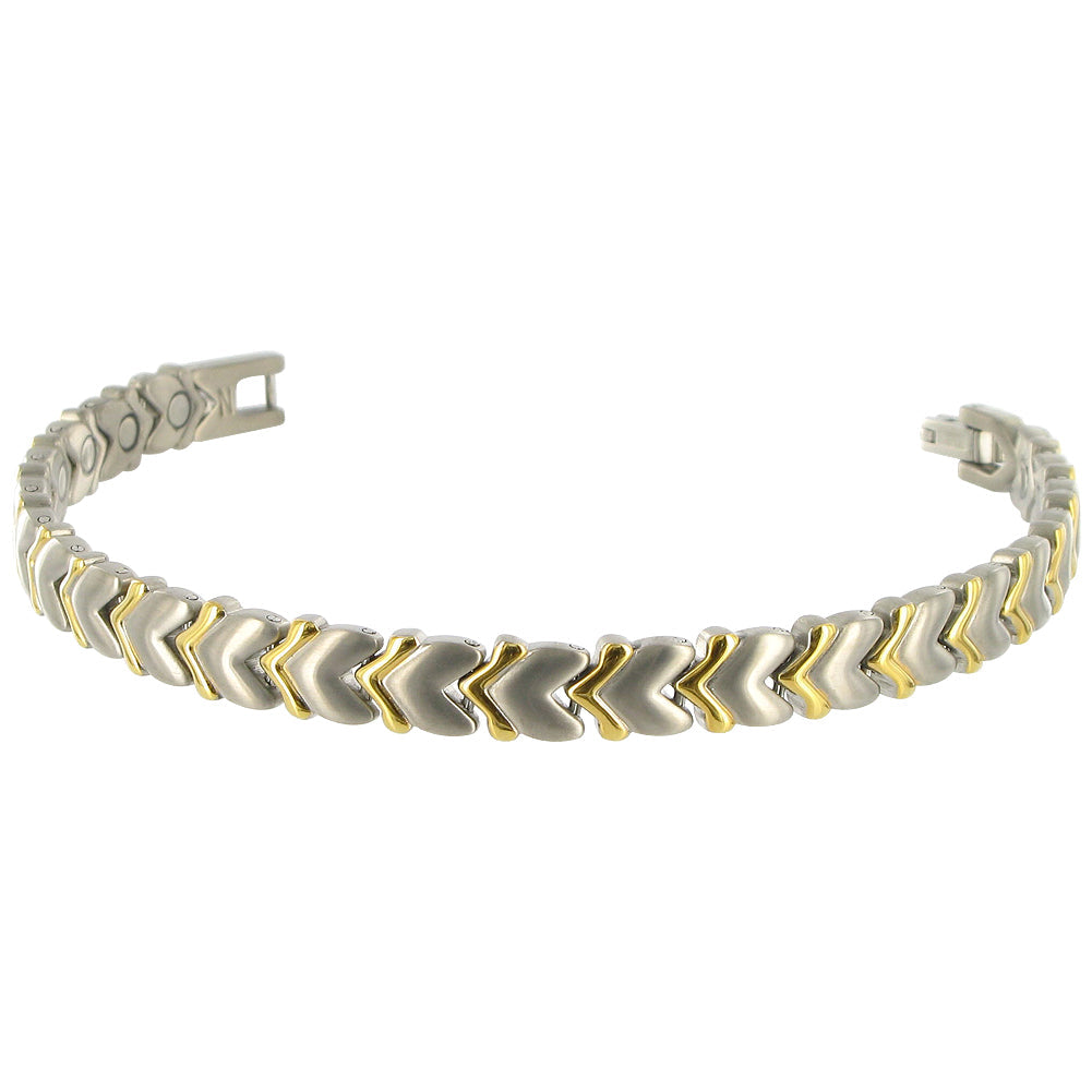 Heart Titanium Magnetic Therapy Two Tone Link Bracelet 7.5 Inch Long - Gem Avenue