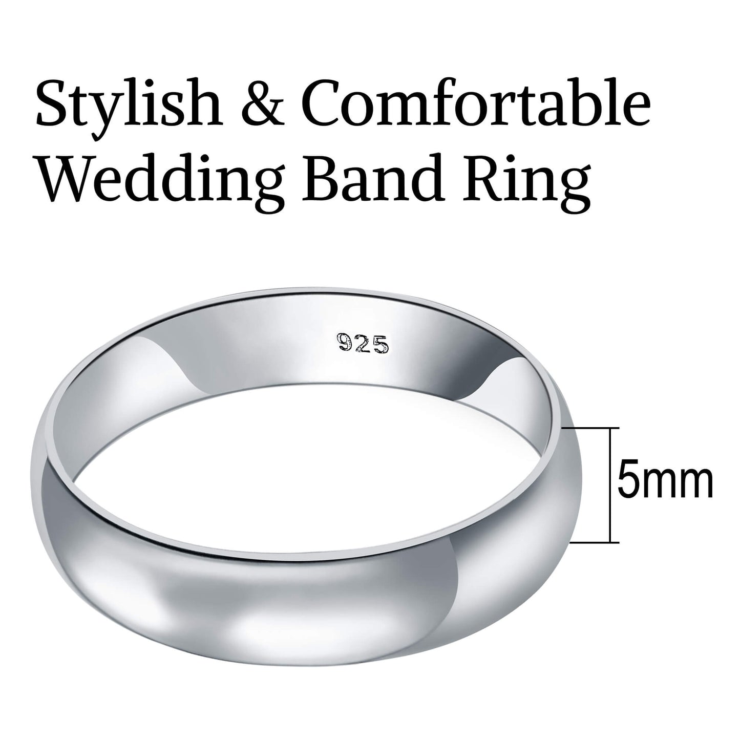 Sterling Silver 5mm Wedding Band Ring - Gem Avenue