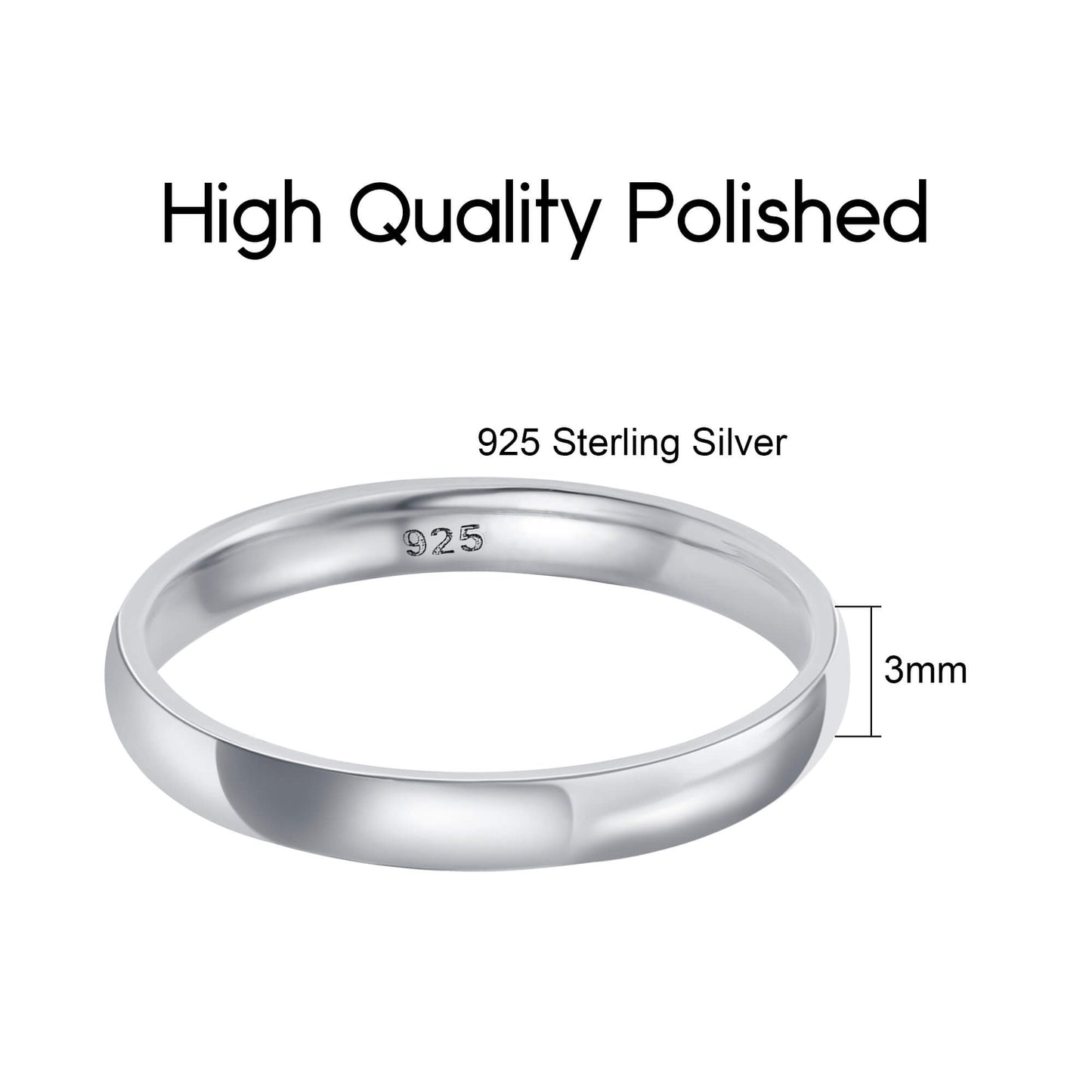 Sterling Silver 3mm Wedding Band Ring - Gem Avenue