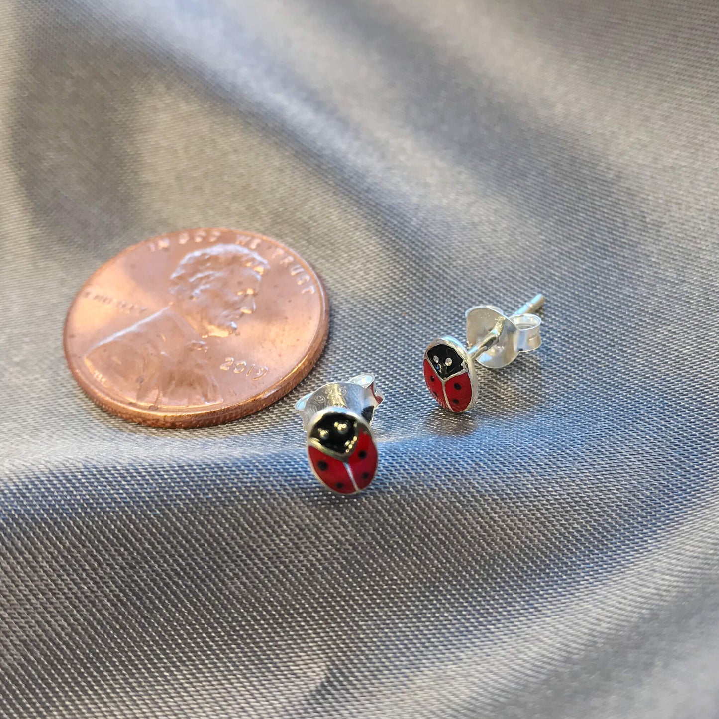925 Sterling Silver Red Ladybug Post Back Stud Earrings - Gem Avenue