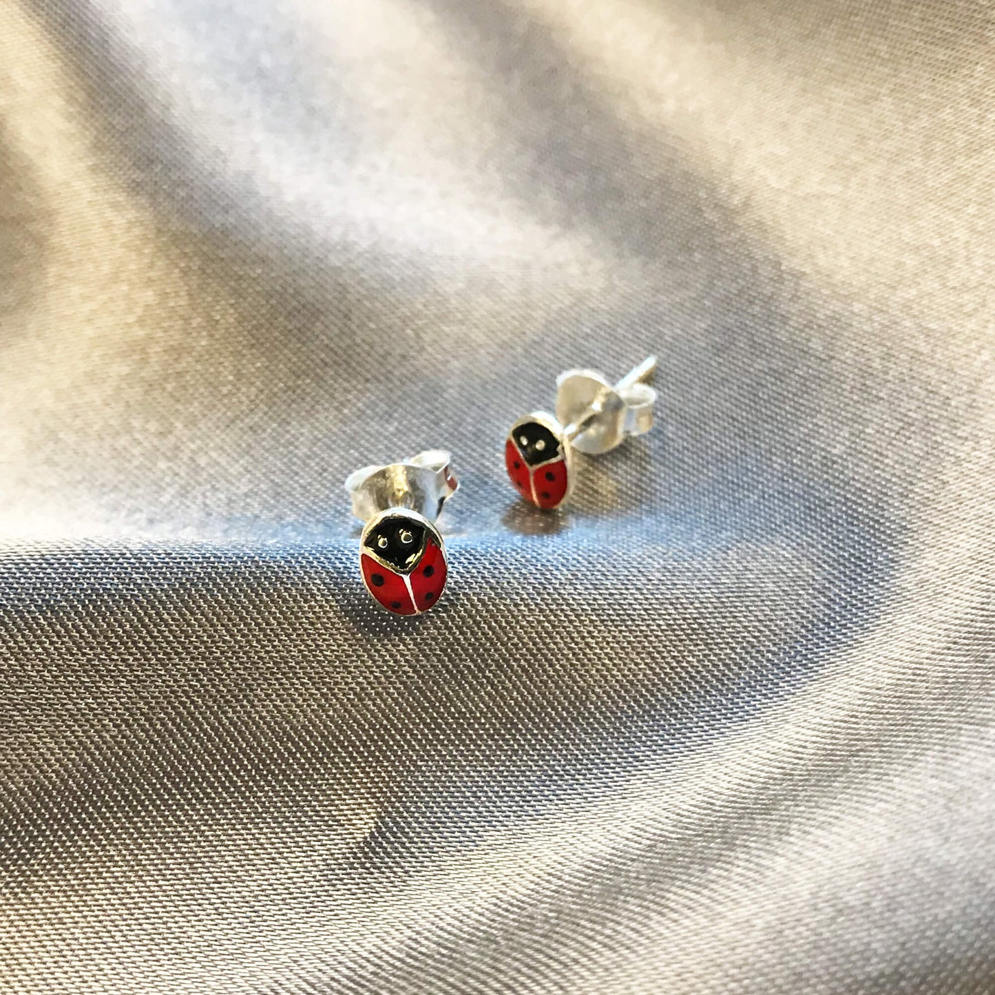 925 Sterling Silver Red Ladybug Post Back Stud Earrings - Gem Avenue