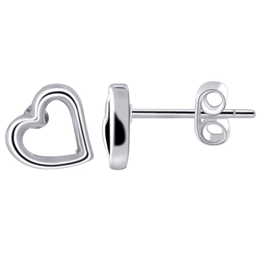 925 Sterling Silver Open Heart Post Back Stud Earrings Love - Gem Avenue