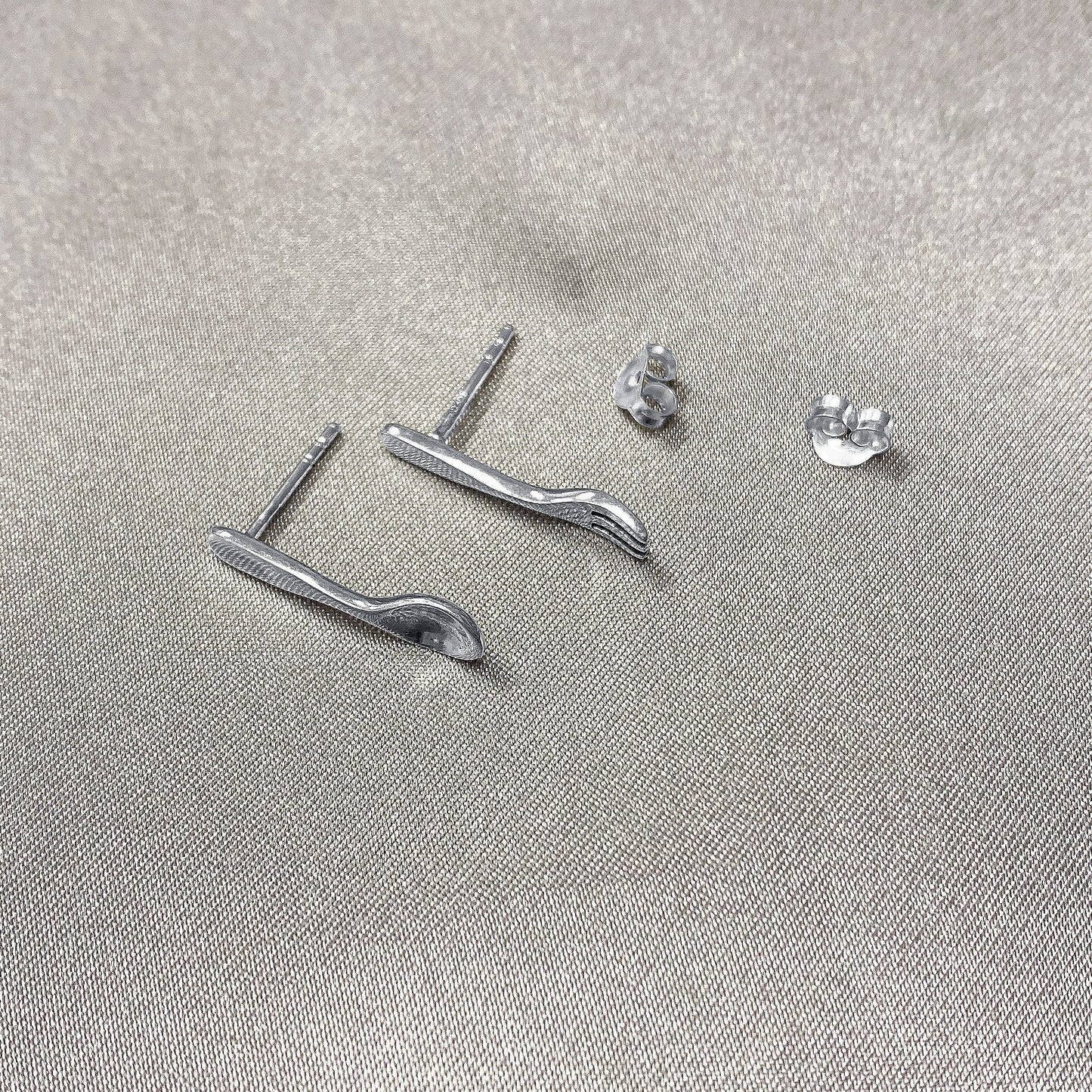 Sterling Silver Plain Spoon and Fork Post Back Stud Earrings Gem Avenue Wholesalesilver