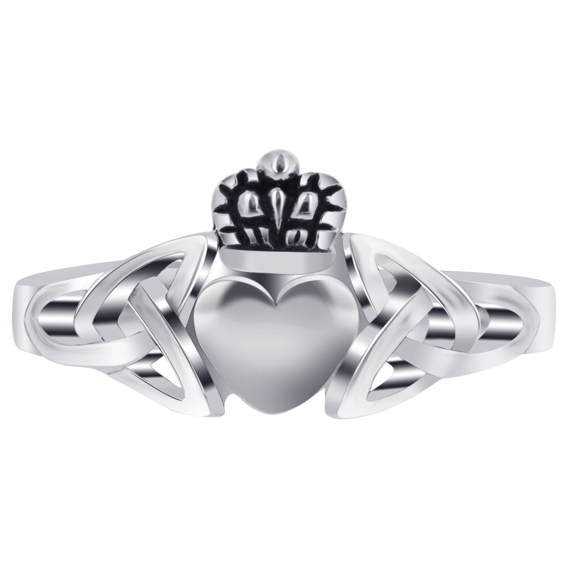 925 Sterling Silver Celtic Knot and Love Heart Irish Claddagh Ring - Gem Avenue