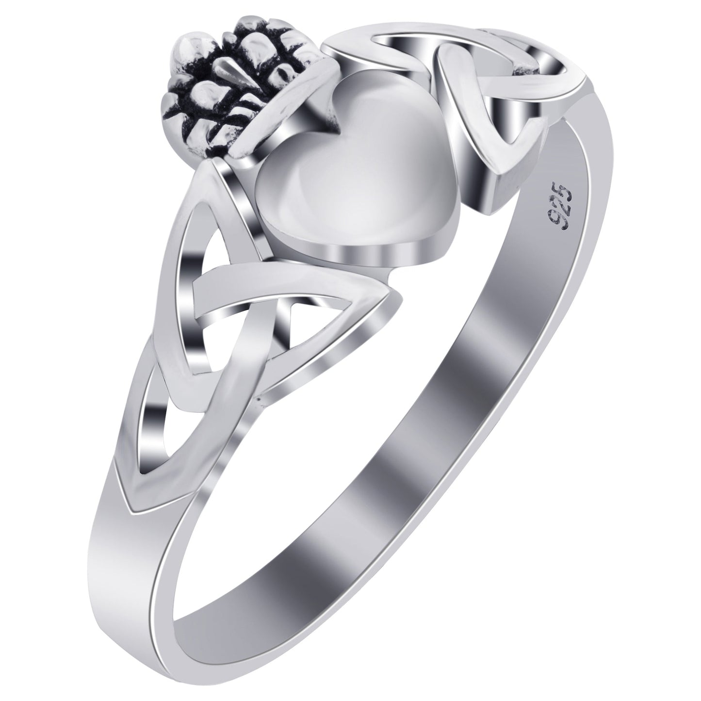 925 Sterling Silver Celtic Knot and Love Heart Irish Claddagh Ring - Gem Avenue