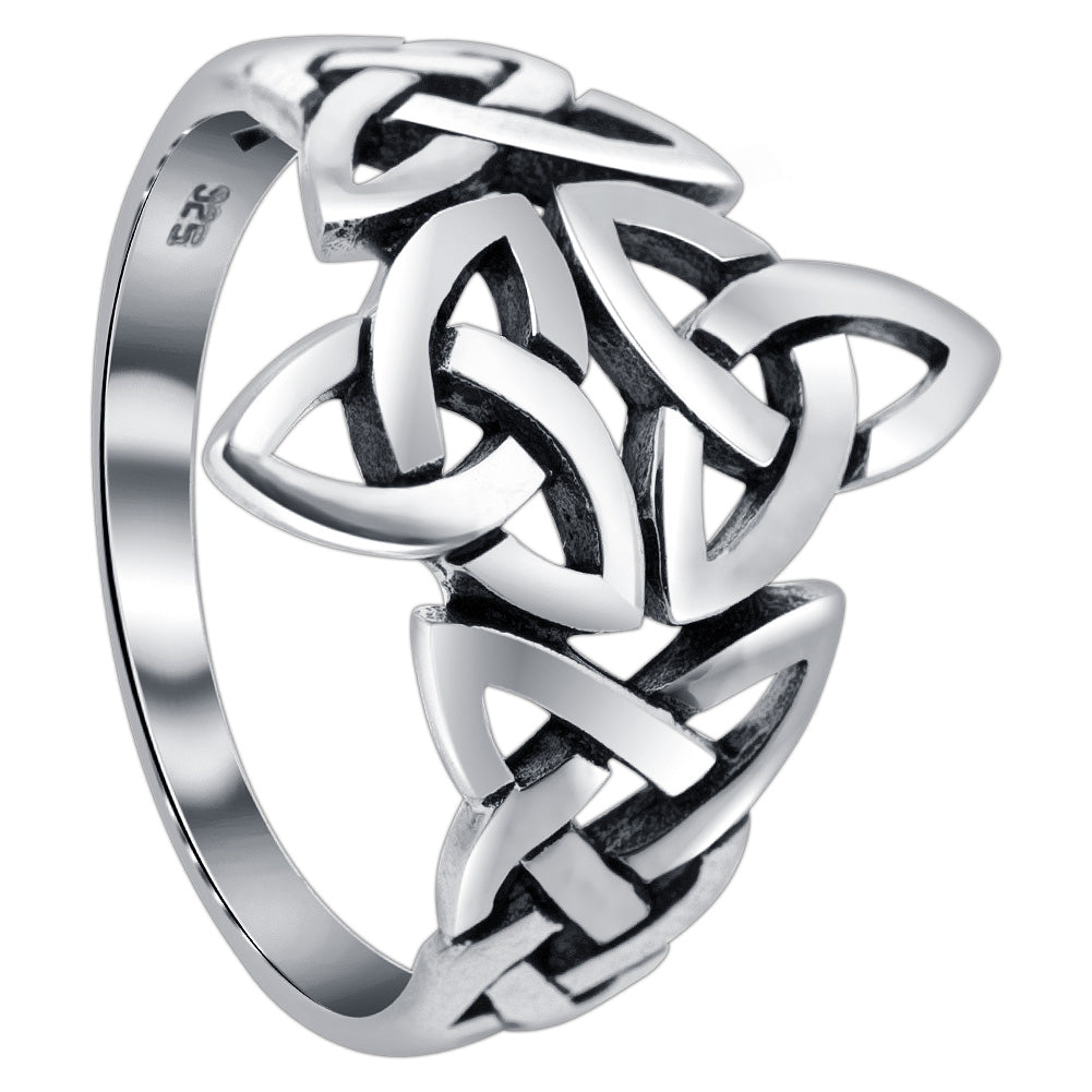 925 Sterling Silver Triquetra Celtic Knot Design Ring - Gem Avenue