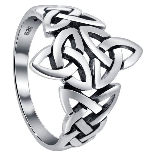 925 Sterling Silver Triquetra Celtic Knot Design Ring - Gem Avenue