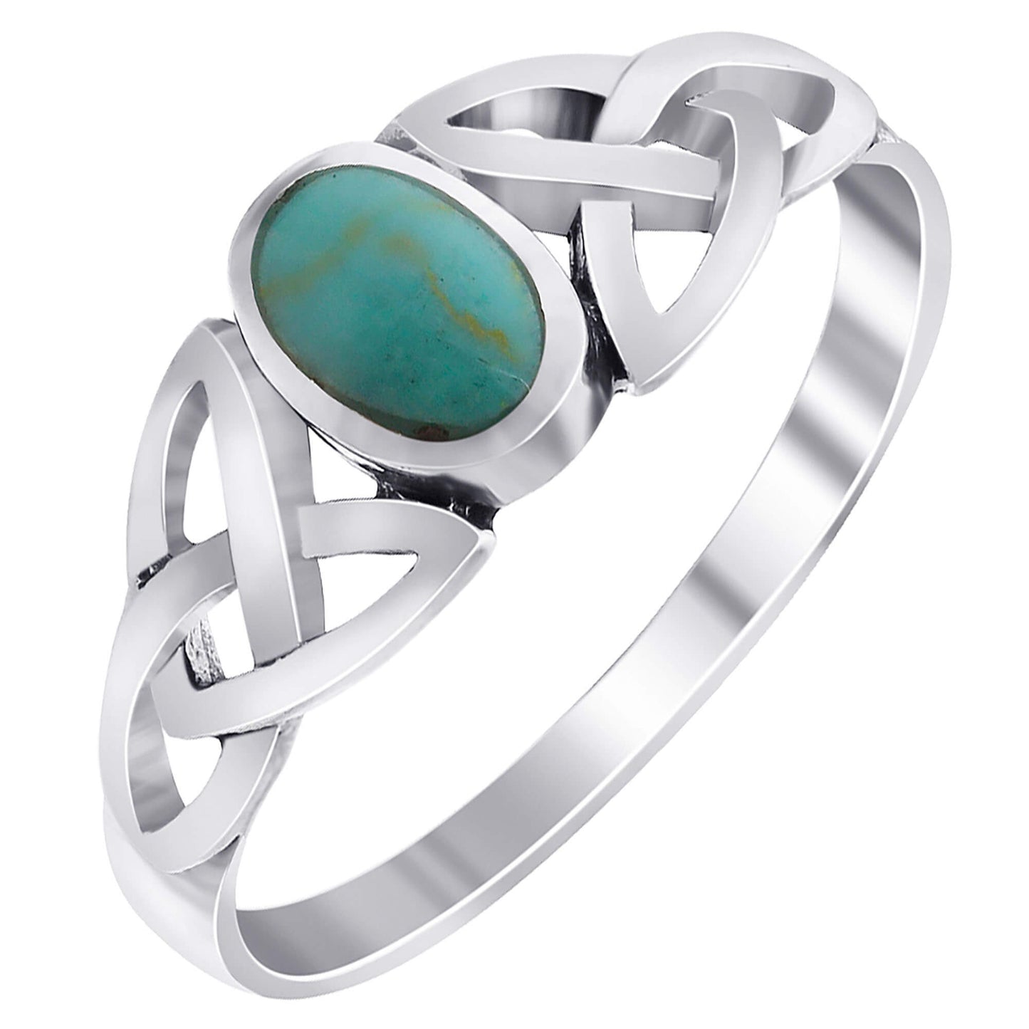 925 Sterling Silver Simulated Oval Turquoise Celtic Knot Ring Size 9