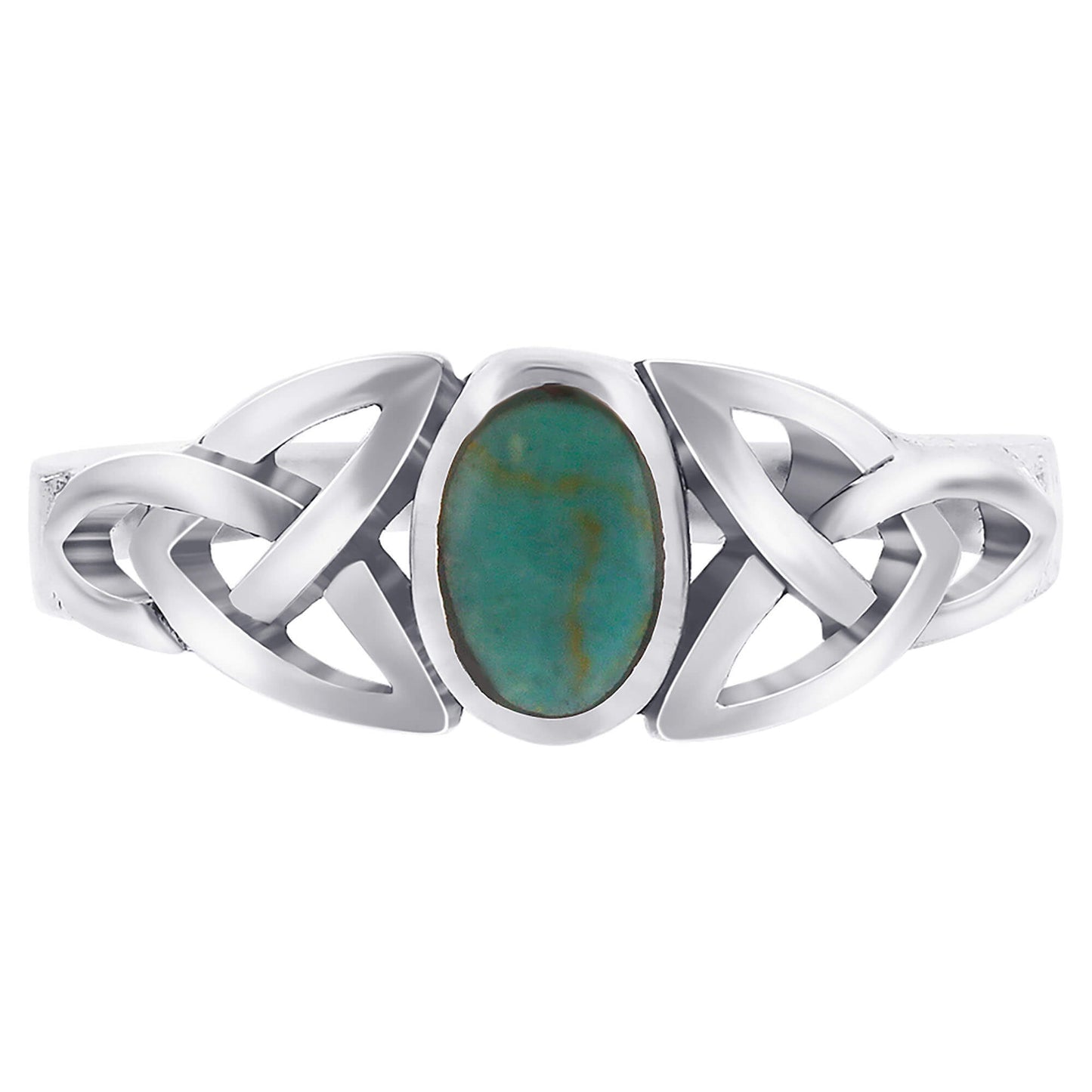 925 Sterling Silver Simulated Oval Turquoise Celtic Knot Ring Size 9