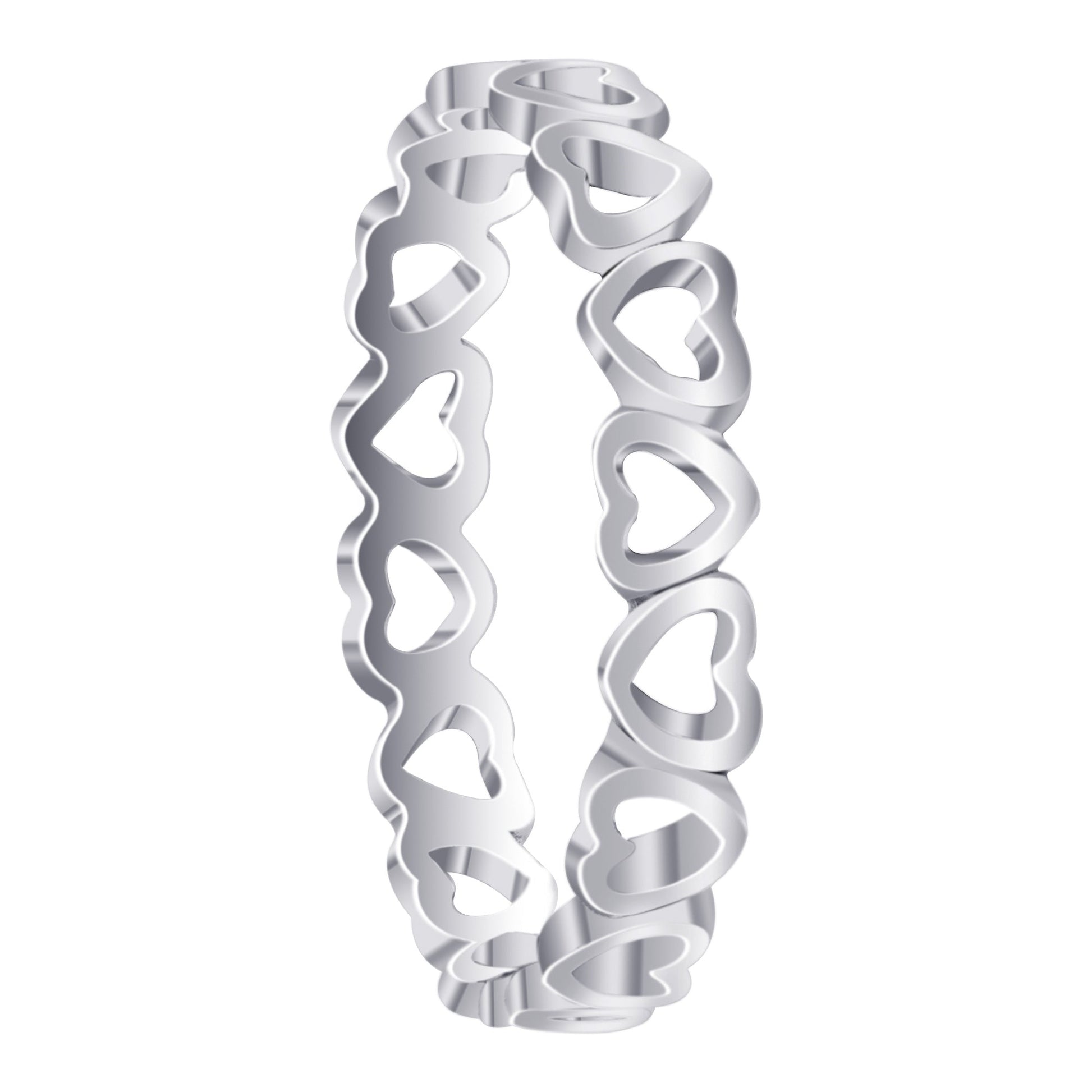 925 Sterling Silver Tiny Open Hearts Eternity Band Ring - Gem Avenue