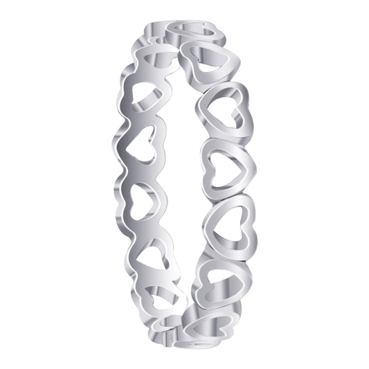 925 Sterling Silver Tiny Open Hearts Eternity Band Ring - Gem Avenue