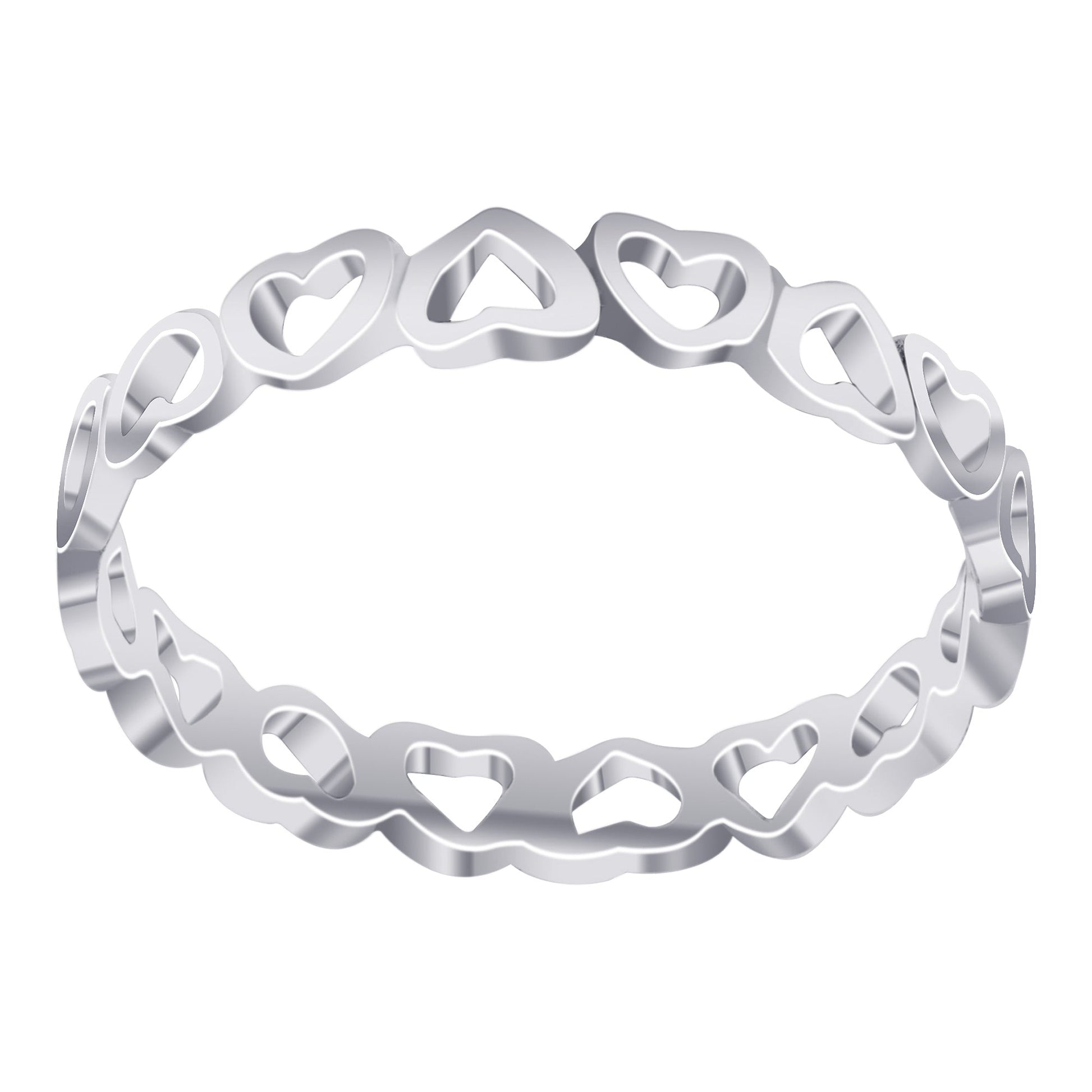 925 Sterling Silver Tiny Open Hearts Eternity Band Ring - Gem Avenue