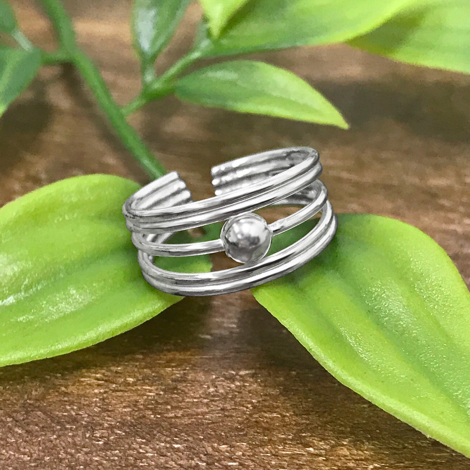 925 Sterling Silver Five wire Design Ball Toe Ring - Gem Avenue