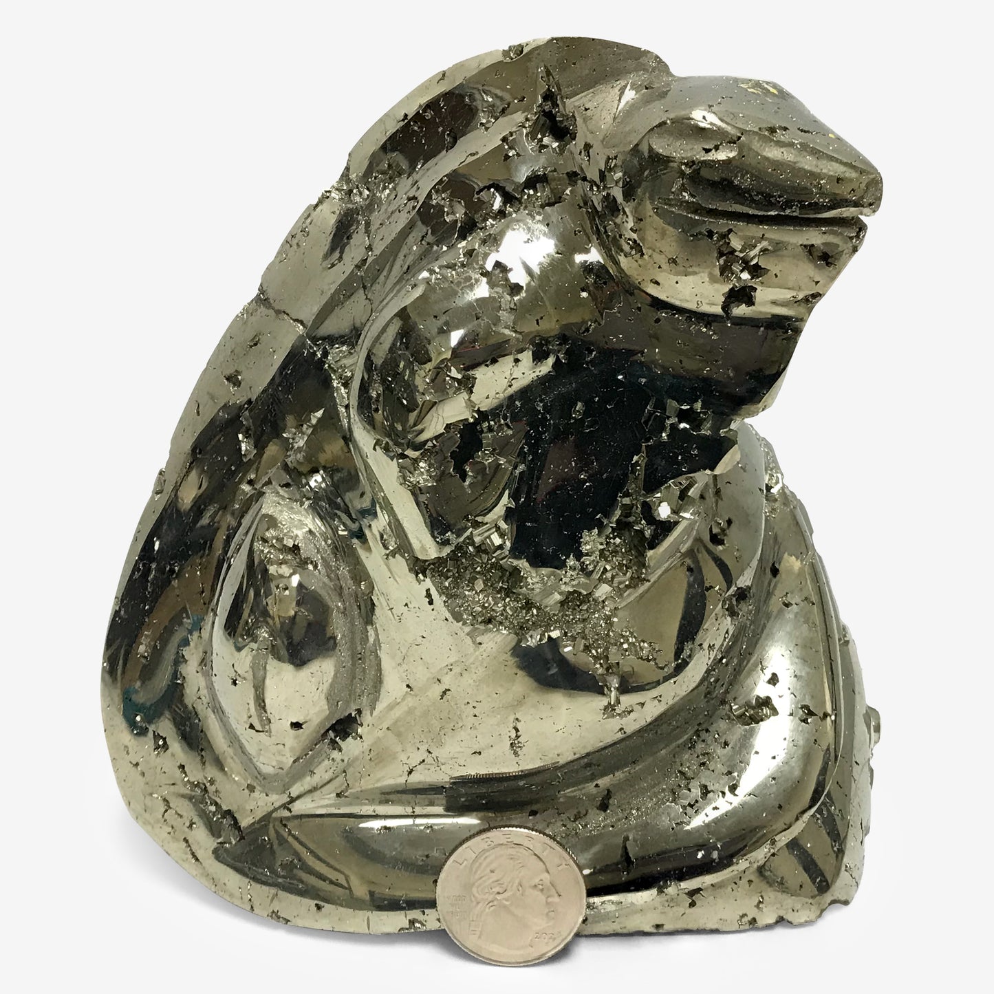 Hand Carved Natural Pyrite Iguana Crystal Gemstone Figurine Animal Sculpture Home Decor - Gem Avenue