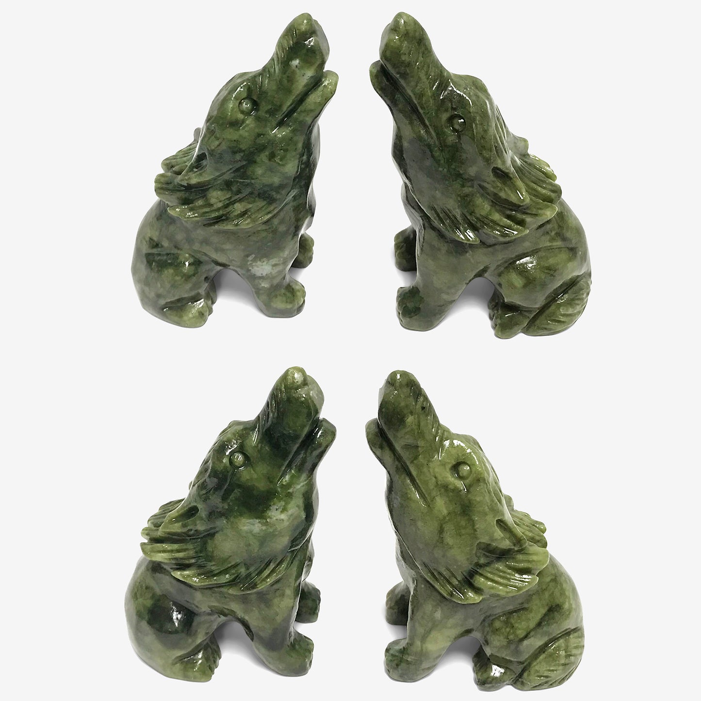 Hand Carved Wolf Natural Nephrite Jade Crystal Gemstone Figurine Animal Sculpture Home Decor - Gem Avenue