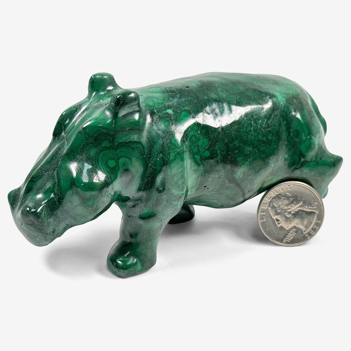 Hand Carved Natural Malachite Hippopotamus Crystal Gemstone Figurine Animal Sculpture Home Decor - Gem Avenue