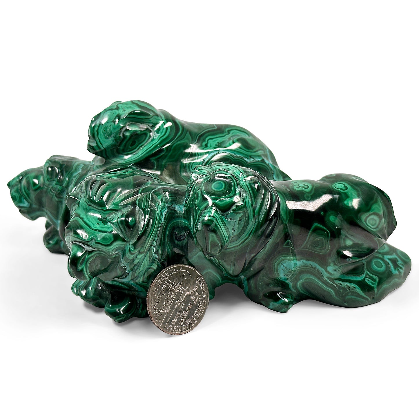 Hand Carved Natural Malachite Lion Crystal Gemstone Figurine Animal Sculpture Home Decor - Gem Avenue