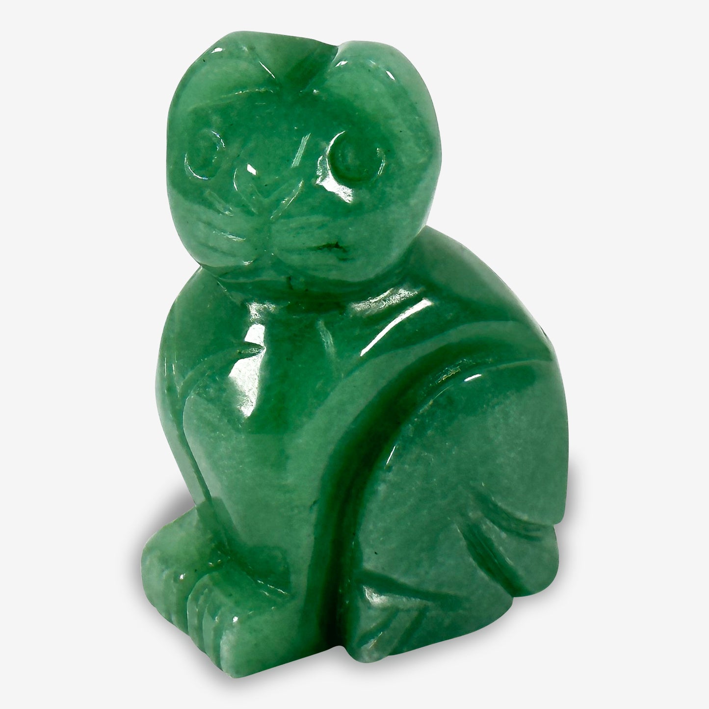 Hand-Carved Aventurine Cat Gemstone Animal Carving - Gem Avenue