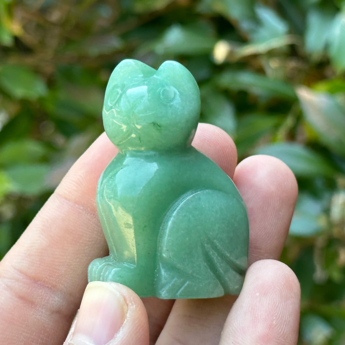 Hand-Carved Aventurine Cat Gemstone Animal Carving - Gem Avenue