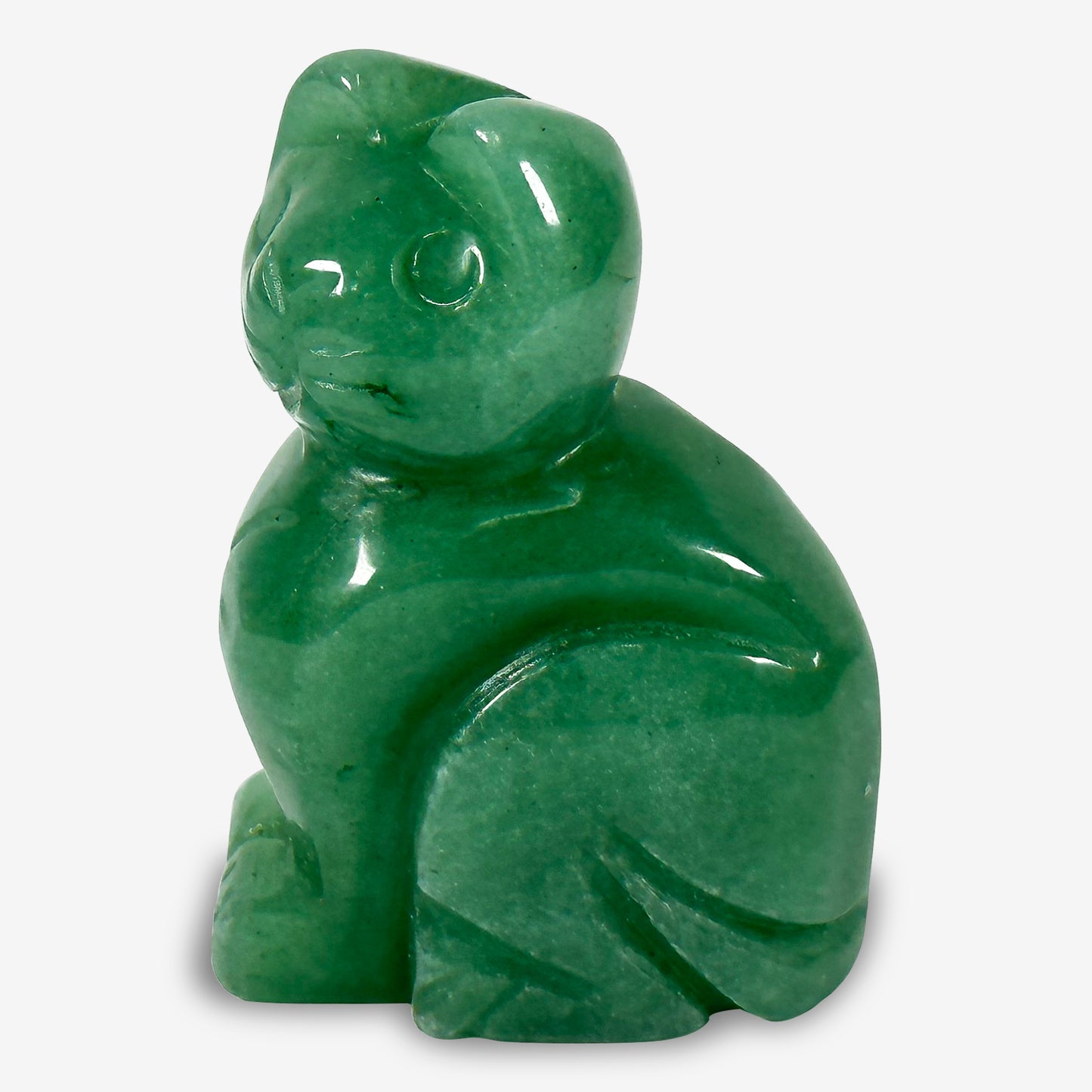 Hand-Carved Aventurine Cat Gemstone Animal Carving - Gem Avenue