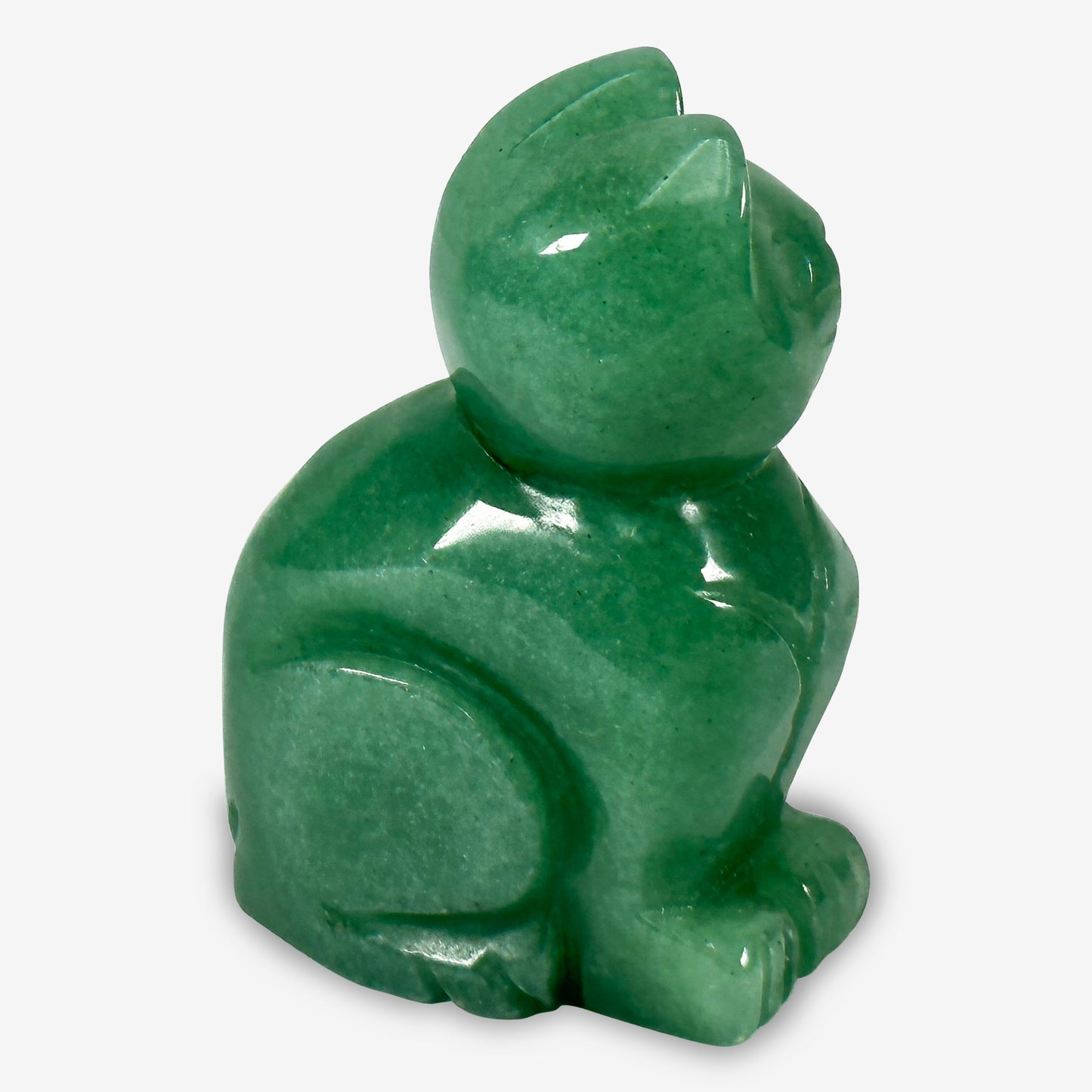 Hand-Carved Aventurine Cat Gemstone Animal Carving - Gem Avenue