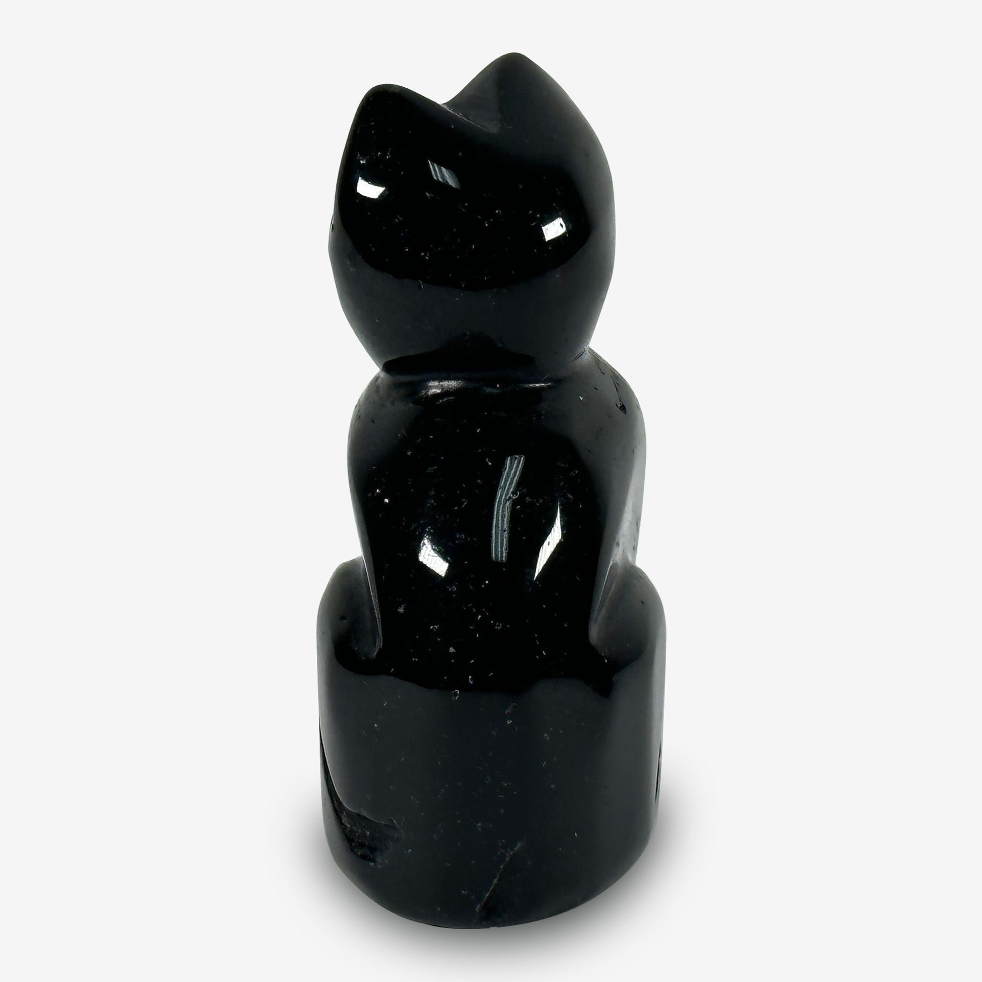 Hand-Carved Black Obsidian Cat Gemstone Animal Carving - Gem Avenue