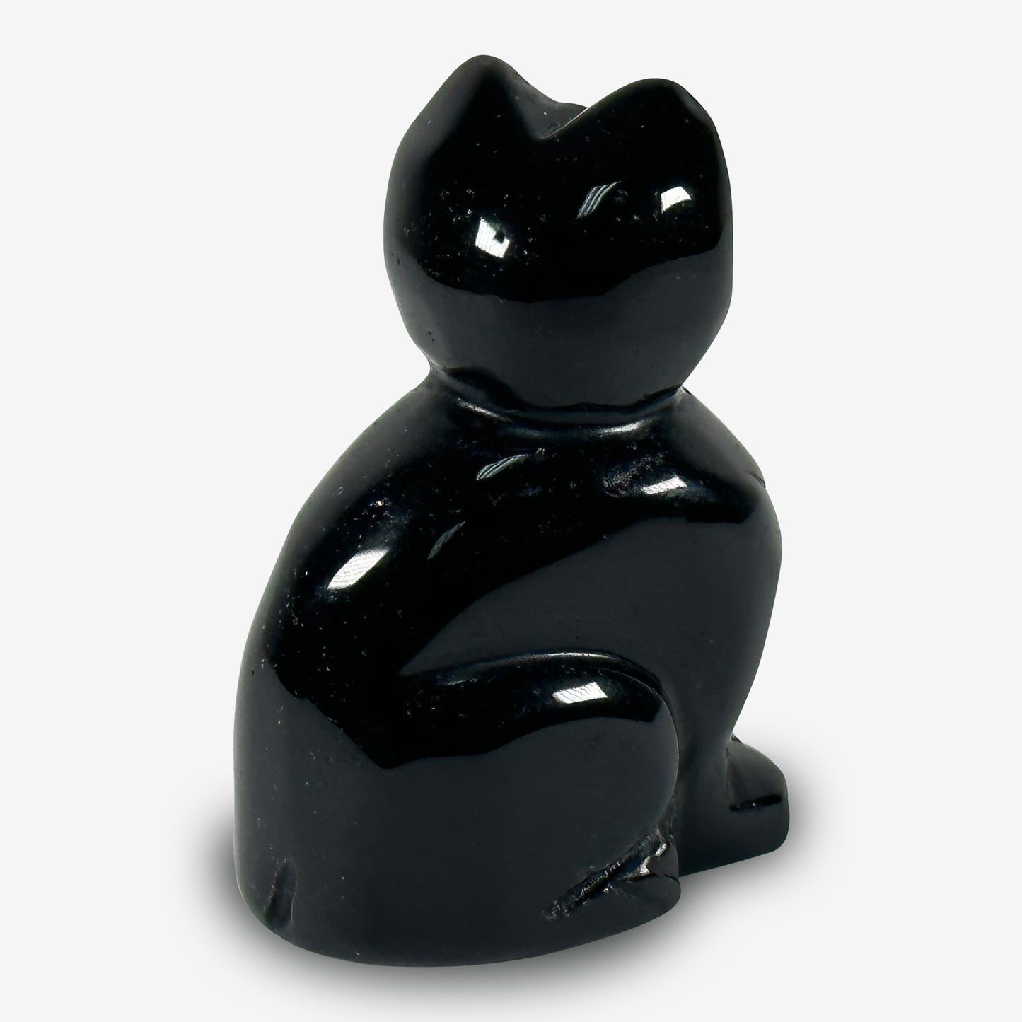 Hand-Carved Black Obsidian Cat Gemstone Animal Carving - Gem Avenue
