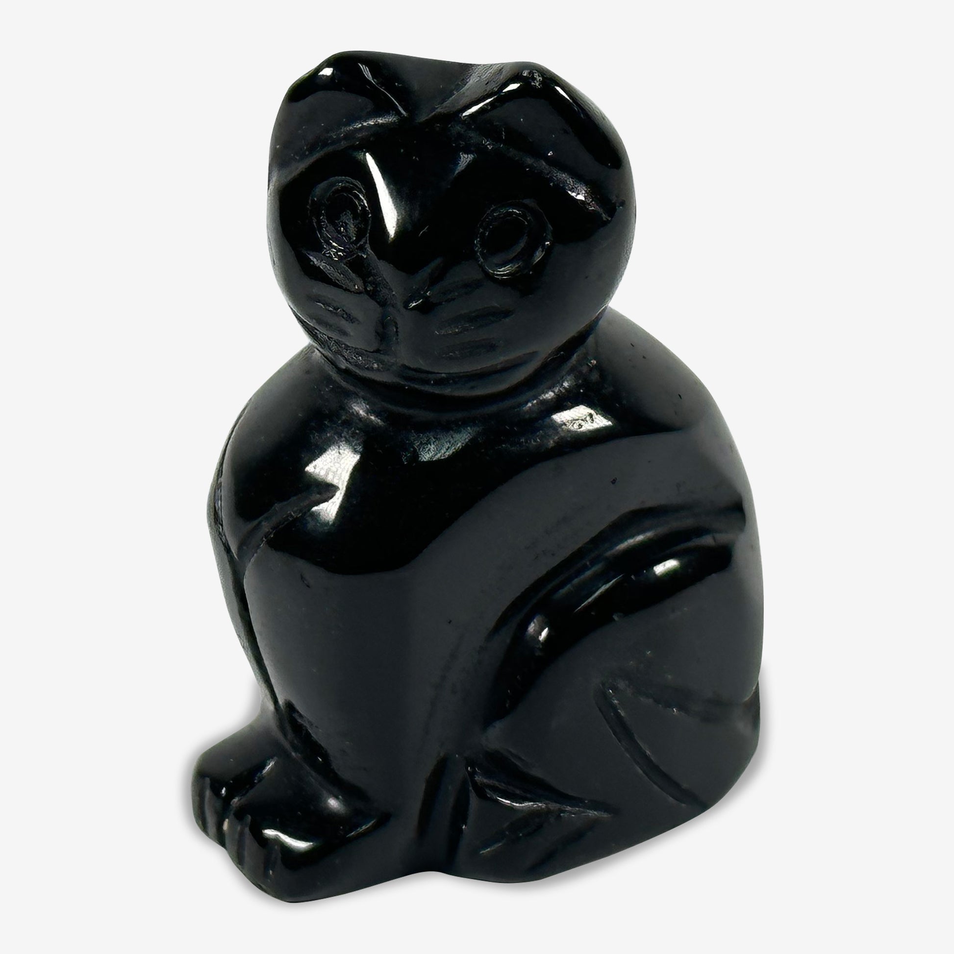 Hand-Carved Black Obsidian Cat Gemstone Animal Carving - Gem Avenue