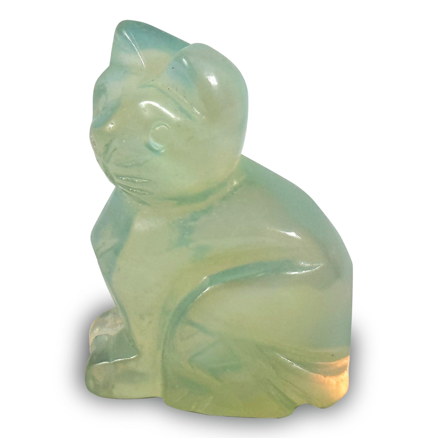 Hand-Carved Opalite Cat Gemstone Animal Carving - Gem Avenue