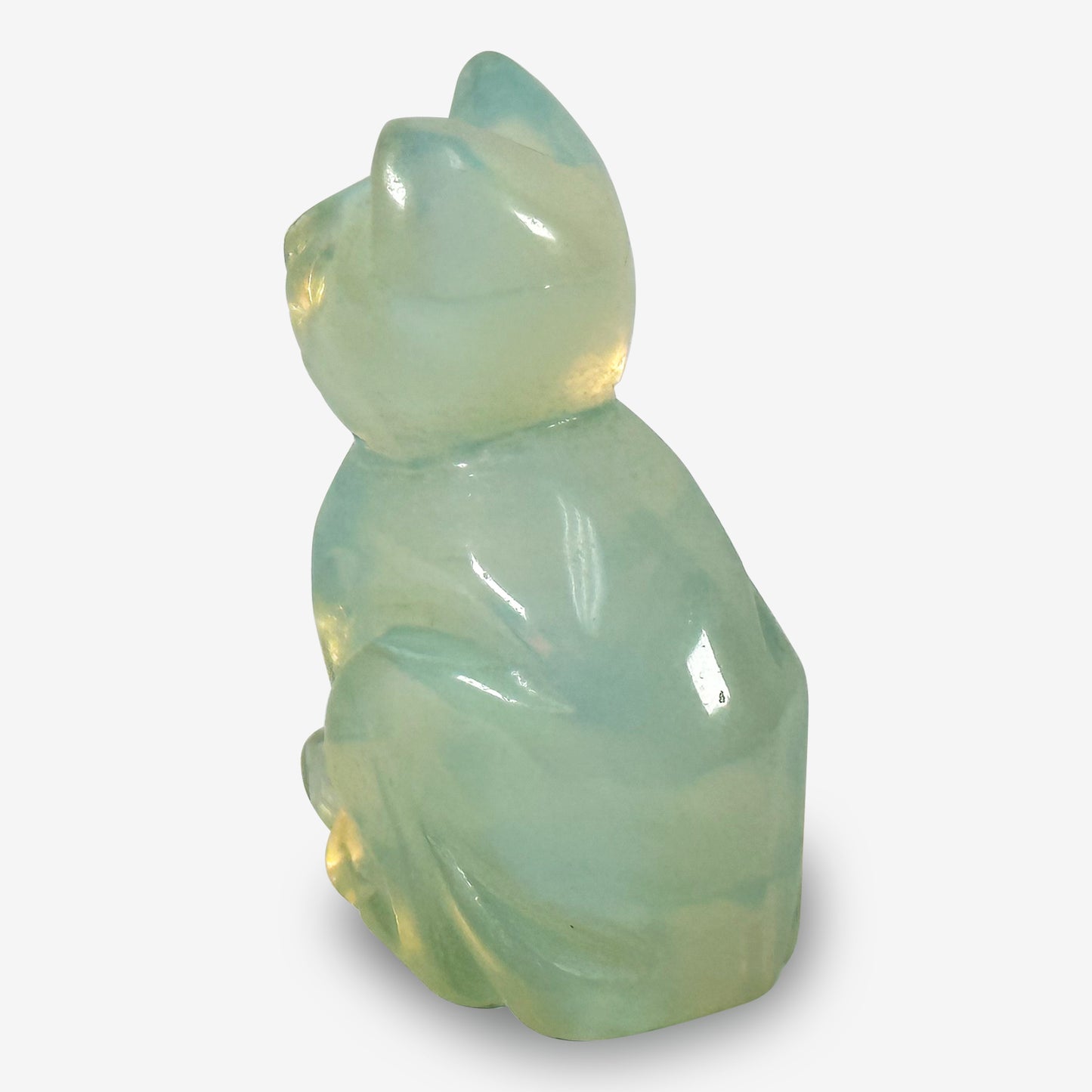 Hand-Carved Opalite Cat Gemstone Animal Carving Natural Crystal Figurine for Home Decor, Office Display & Gift for Collectors & Crystal Enthusiasts