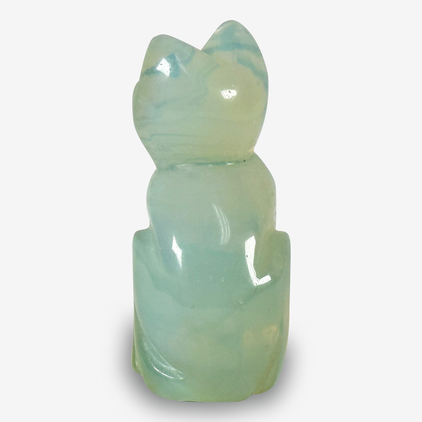 Hand-Carved Opalite Cat Gemstone Animal Carving - Gem Avenue