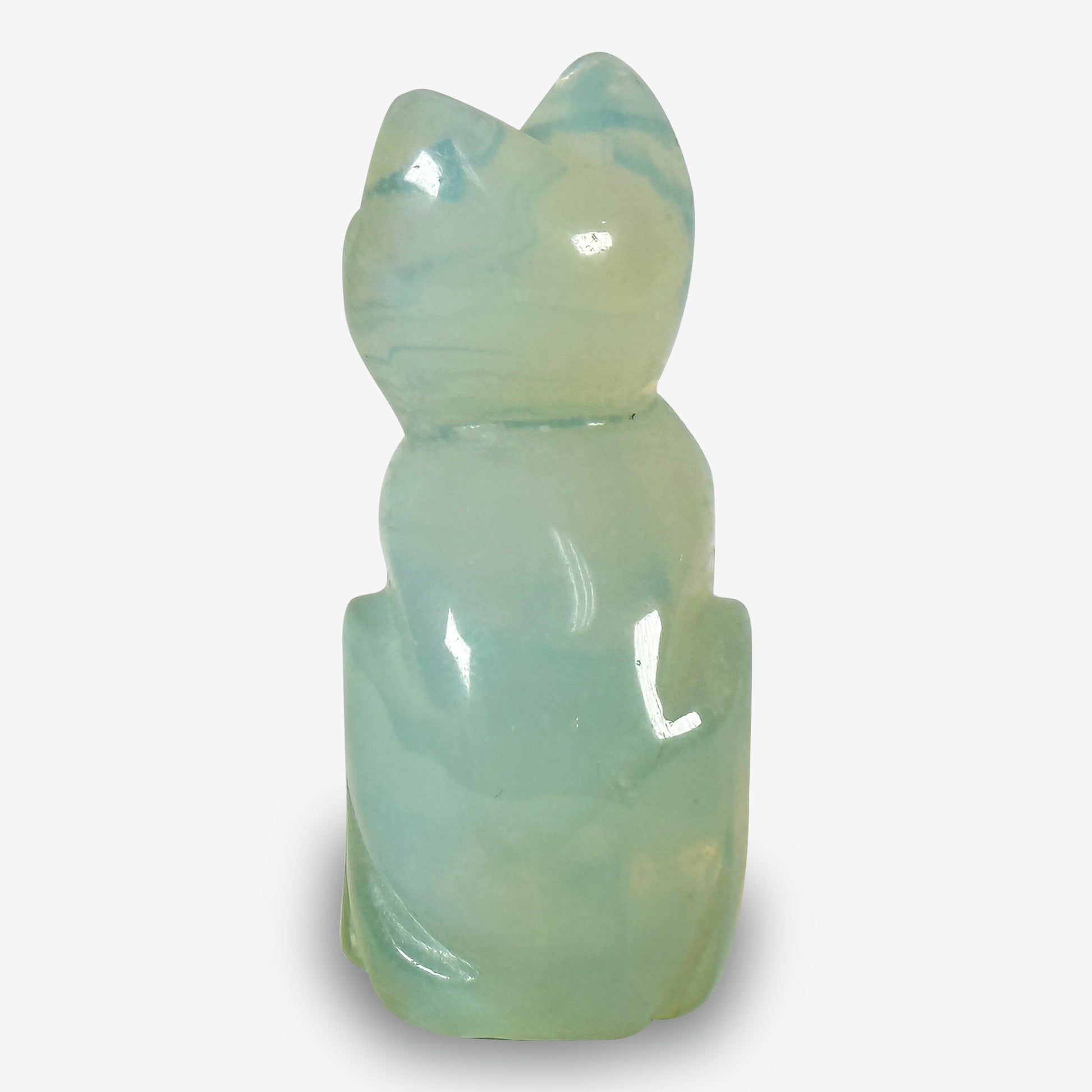 Hand-Carved Opalite Cat Gemstone Animal Carving - Gem Avenue