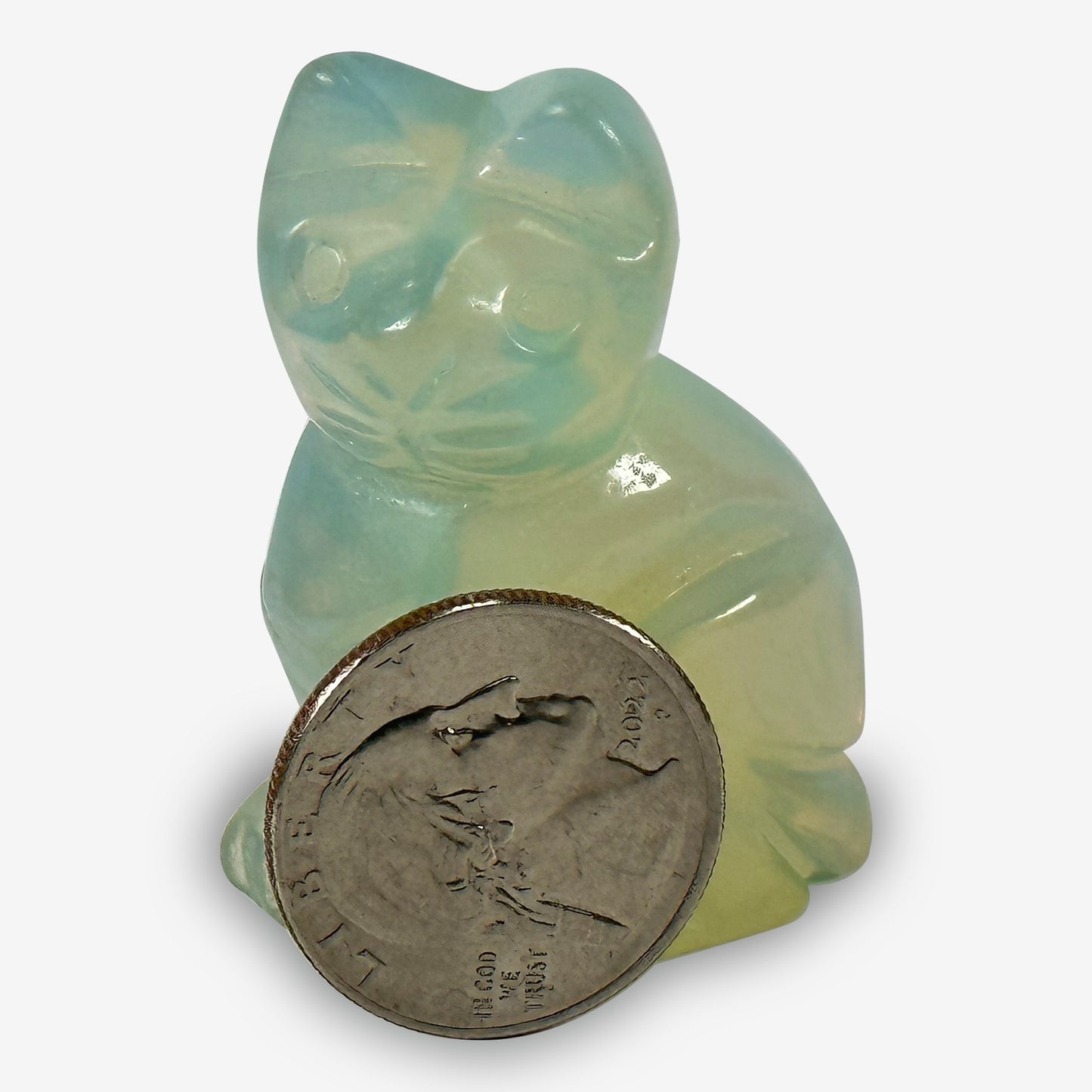 Hand-Carved Opalite Cat Gemstone Animal Carving Natural Crystal Figurine for Home Decor, Office Display & Gift for Collectors & Crystal Enthusiasts