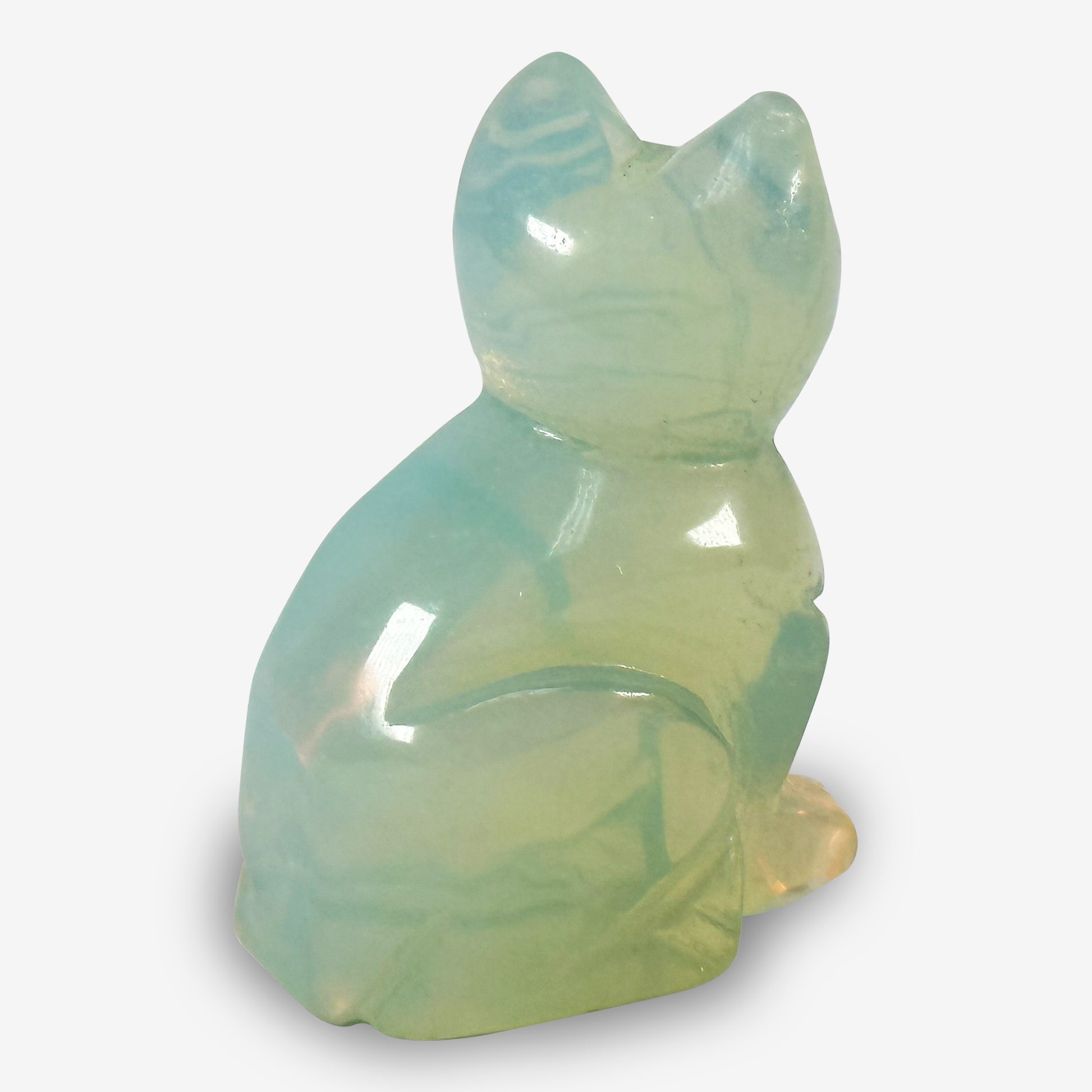 Hand-Carved Opalite Cat Gemstone Animal Carving - Gem Avenue