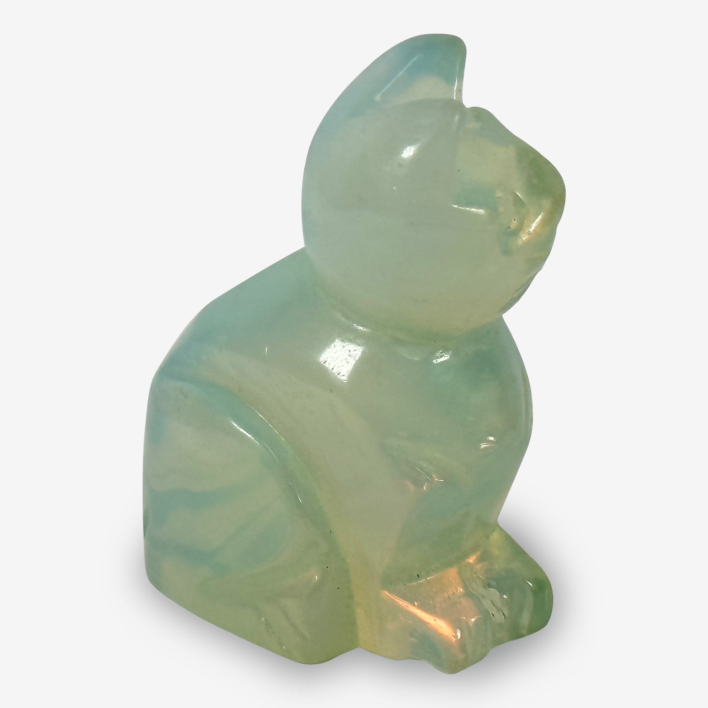 Hand-Carved Opalite Cat Gemstone Animal Carving - Gem Avenue