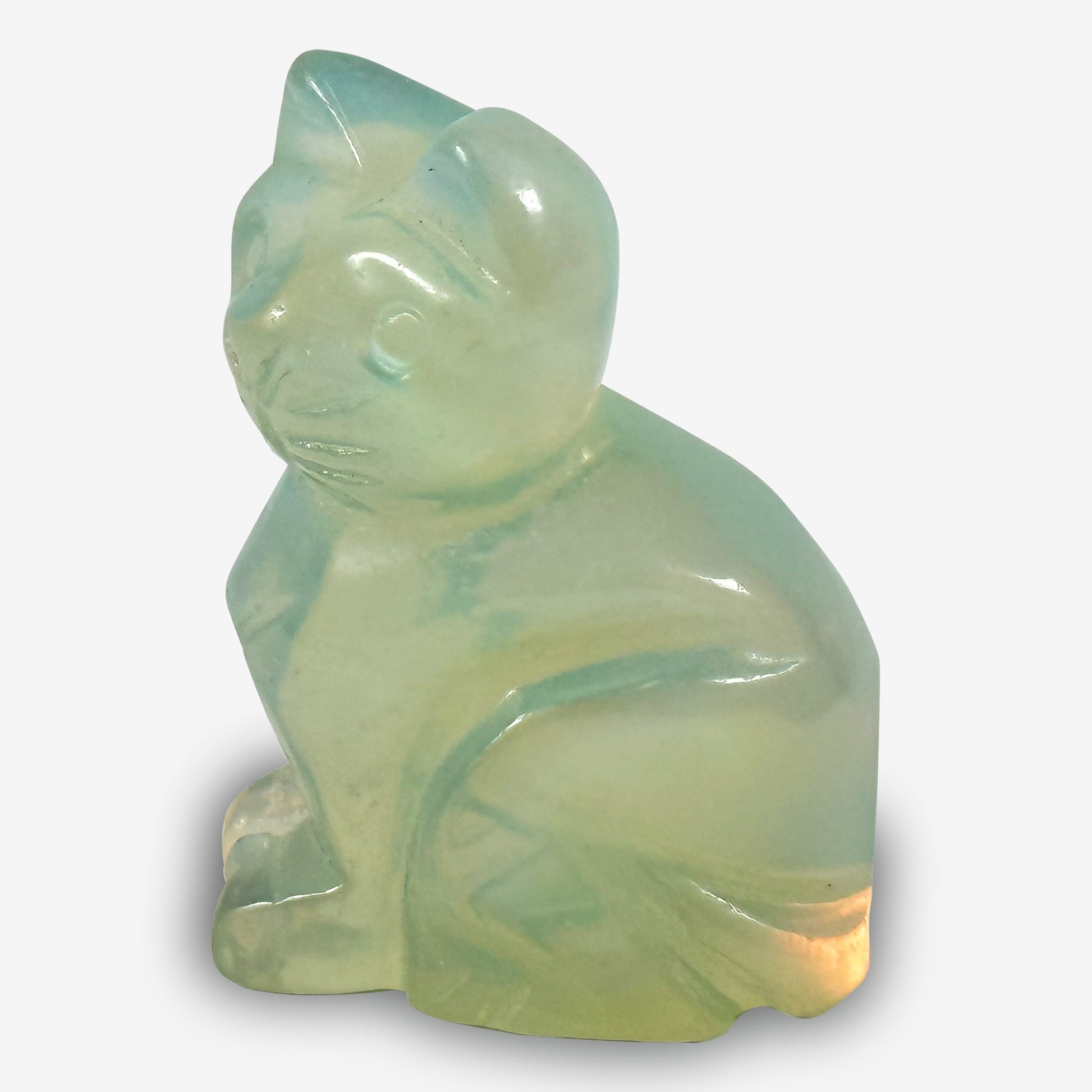 Hand-Carved Opalite Cat Gemstone Animal Carving - Gem Avenue