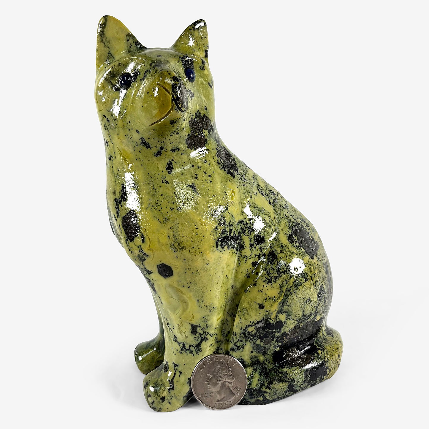 Hand Carved Cat Serpentine Gemstone Animal Figurine Decor-Gem Avenue