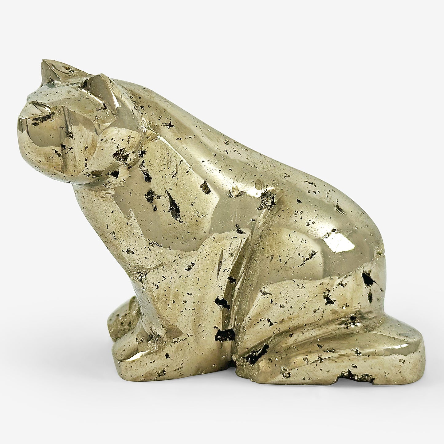 Hand-Carved Pyrite Cat Gemstone Animal Carving - Gem Avenue
