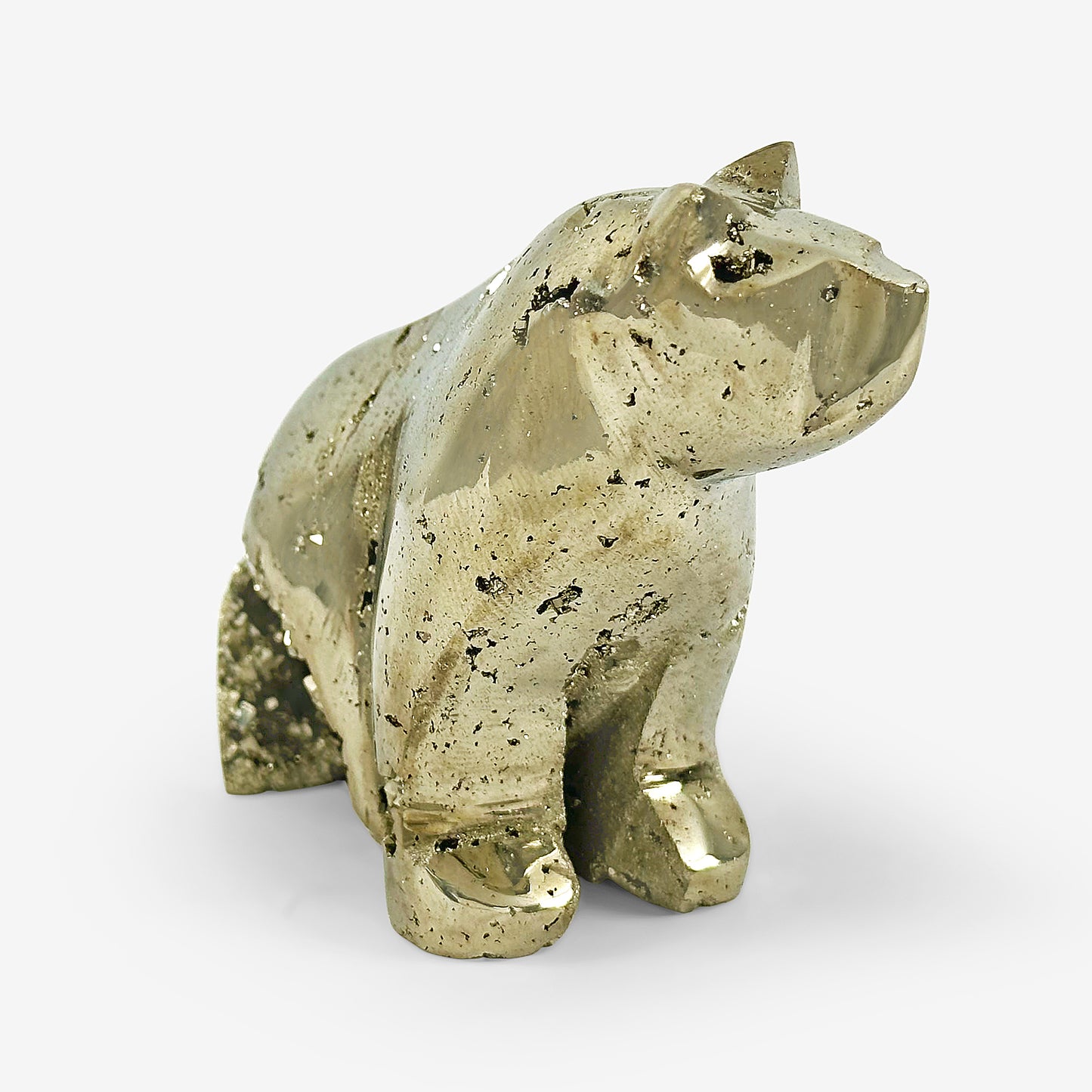 Hand-Carved Pyrite Cat Gemstone Animal Carving - Gem Avenue